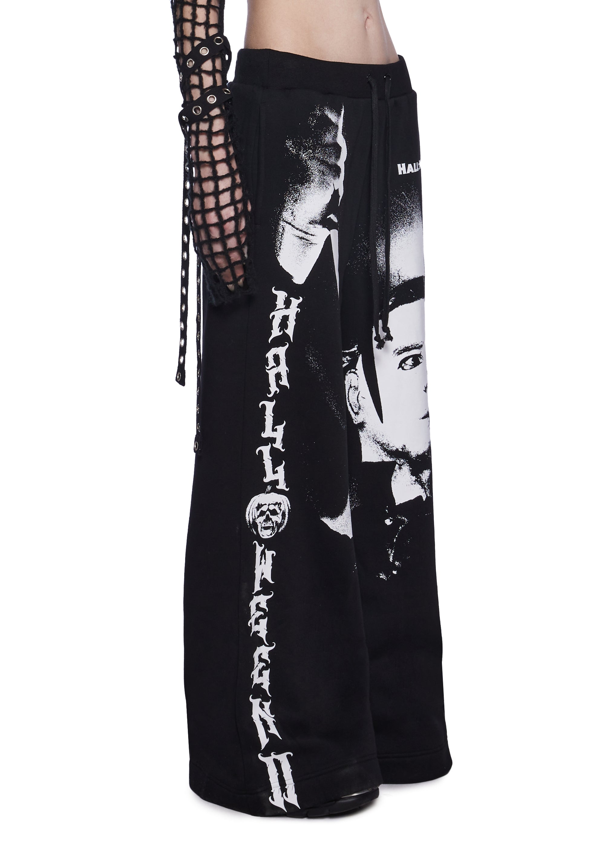 Dolls Kill x Halloween II Michael Myers Halloween Horror Slasher Wide Leg Fleece Sweatpants Black