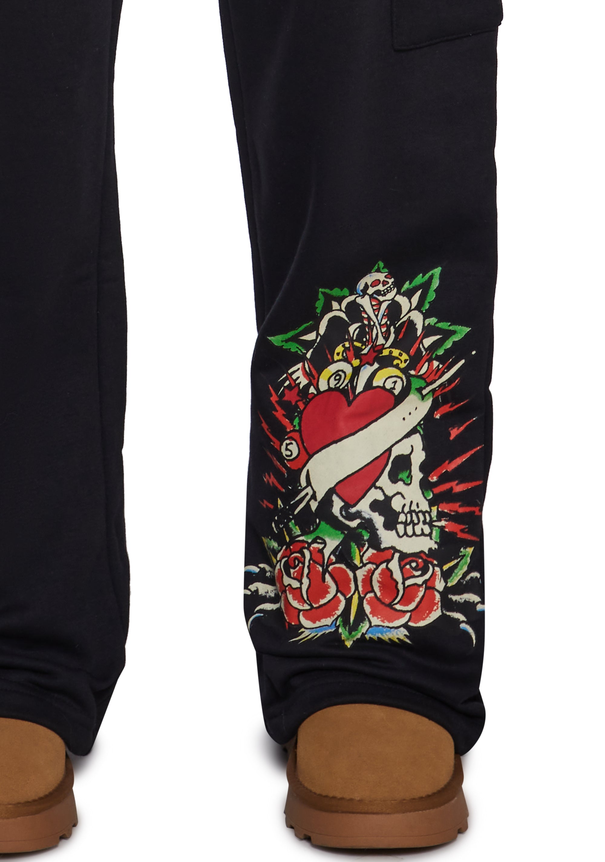 Ed Hardy Rose Skill Wide Leg Cargo Sweatpants - Black – Dolls Kill
