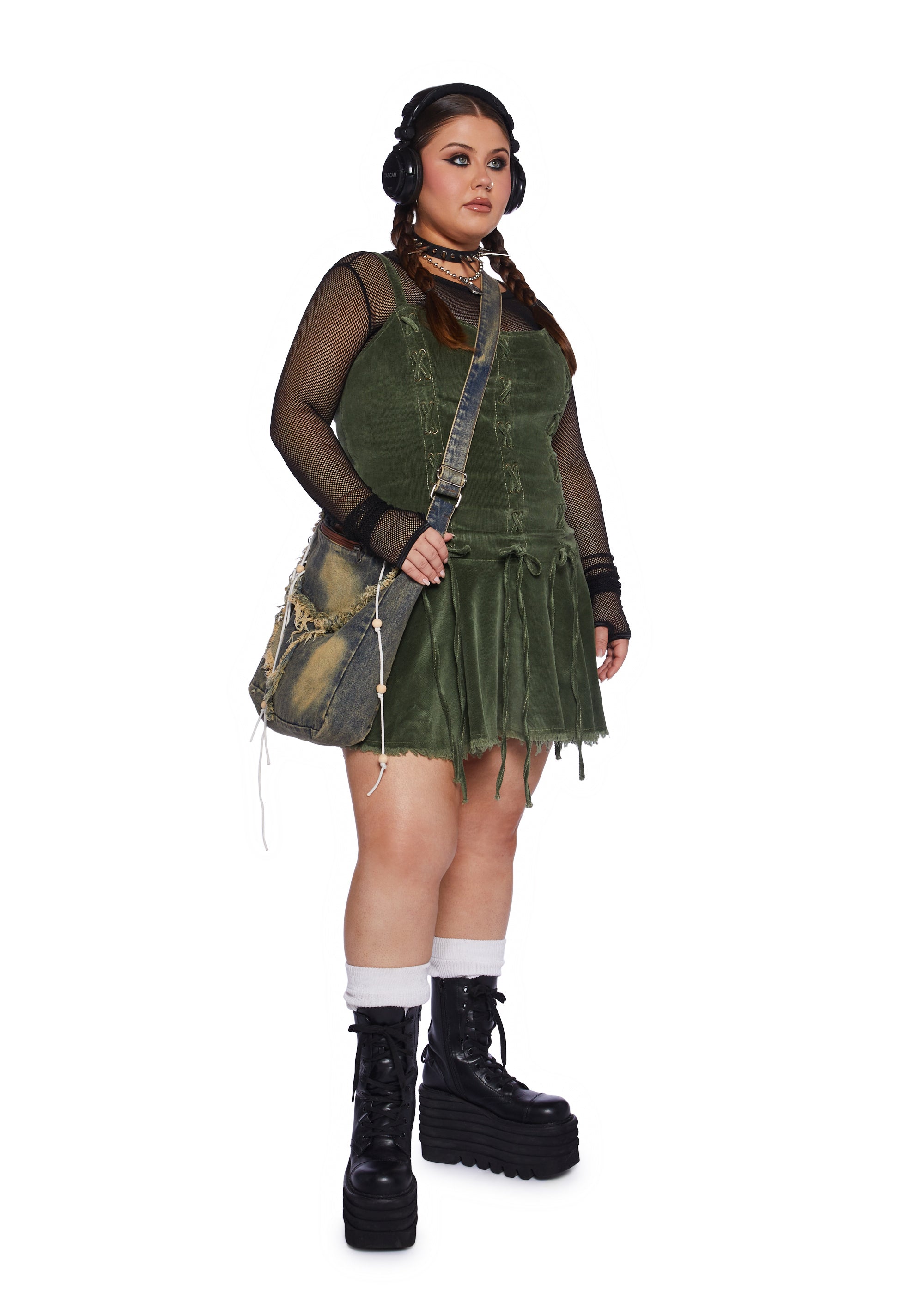 Plus Size Current Mood Corduroy Mini Dress With Lace Ups
