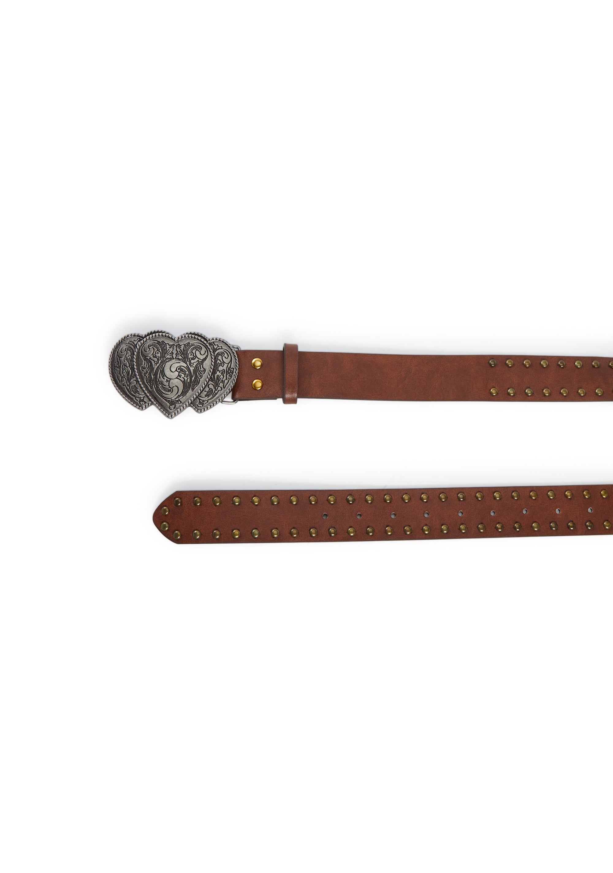 Boho Vegan Leather Studded Heart Buckle Belt - Brown – Dolls 