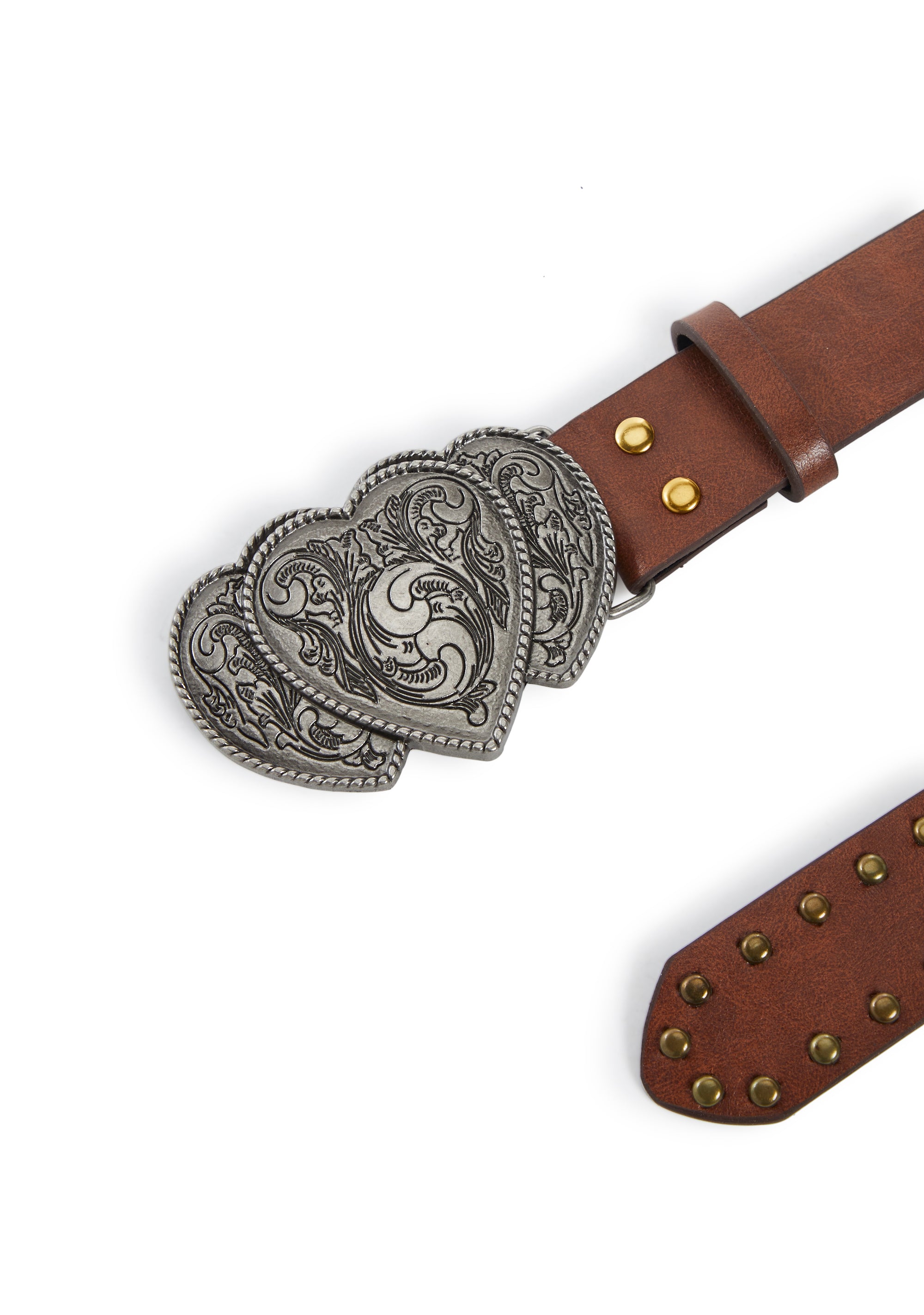 Boho Vegan Leather Studded Heart Buckle Belt - Brown – Dolls Kill
