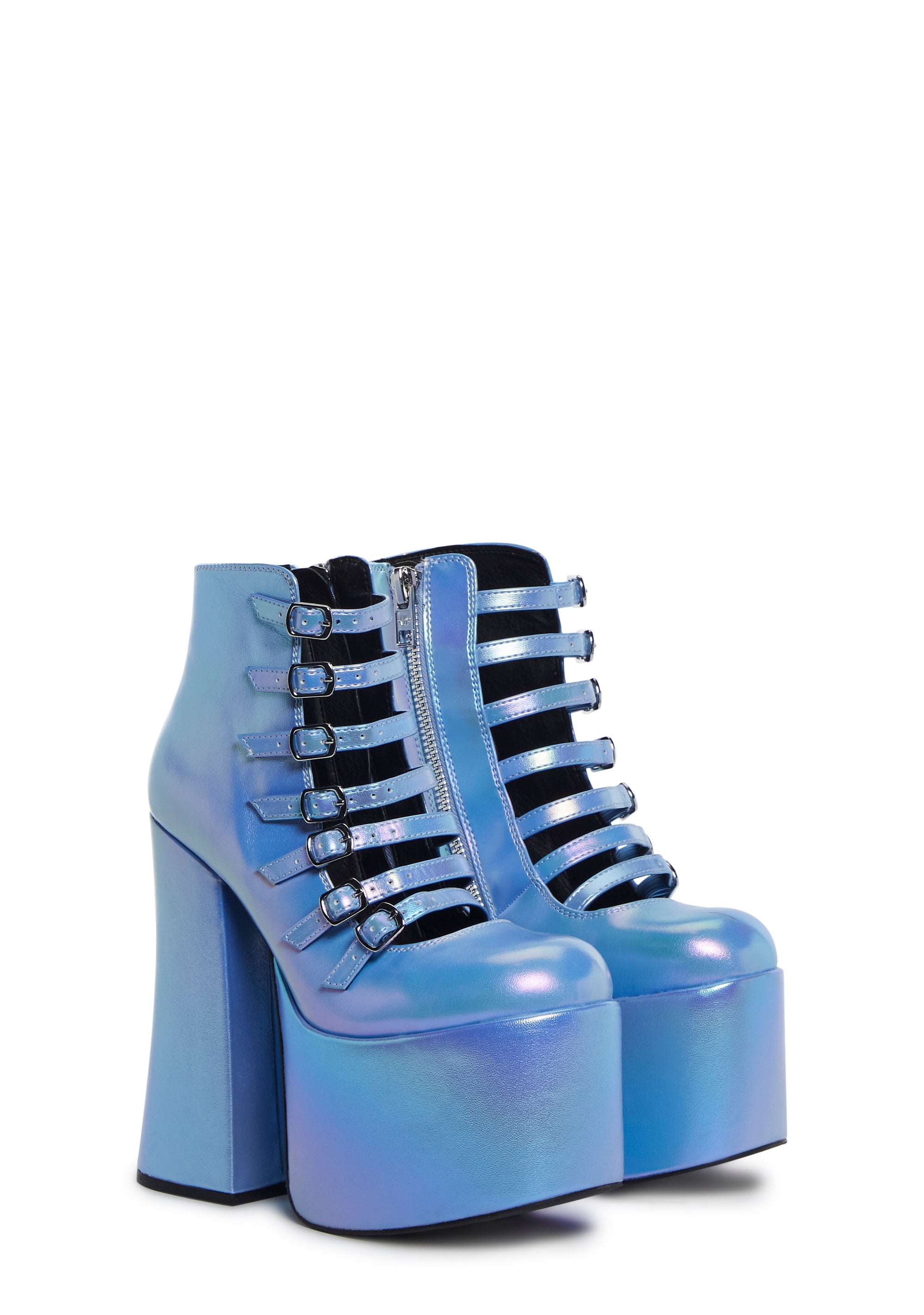 Hardcore Dazzle Platform Booties - Blue Holo
