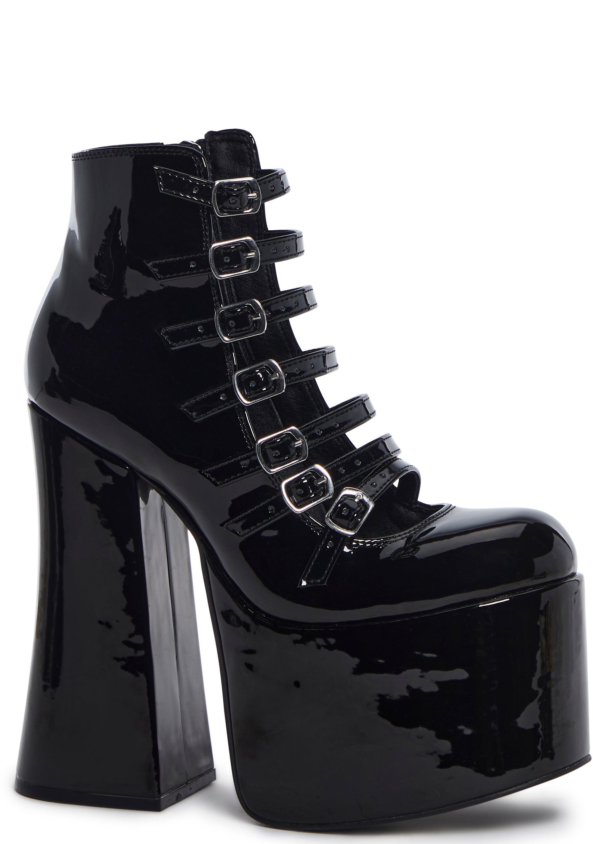 Current Mood Patent Vinyl Buckle Platform Booties With Side