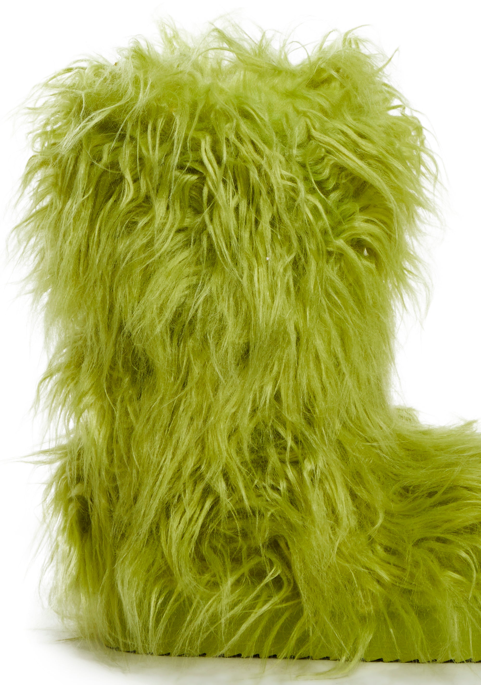 Current Mood Fuzzy Shaggy Faux Fur Platform Slip On Slipper Boots Green Dolls Kill