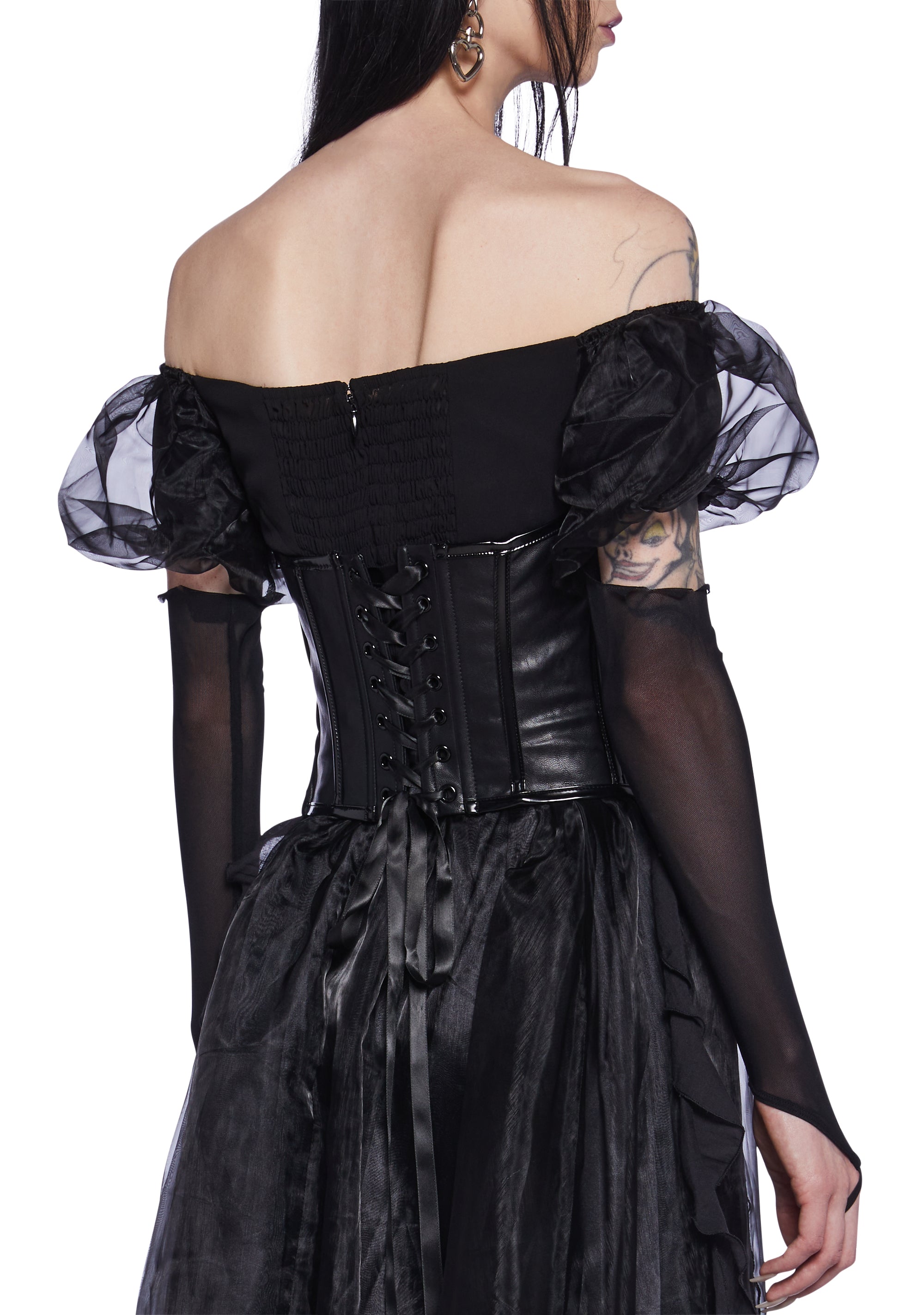 Dolls Kill X Beetlejuice Beetlejuice Movie Delores Ghost Vegan Leather Tulle Corset Maxi Dress - Black Dolls Kill X Beetlejuice Beetlejuice Movie Delores Ghost Vegan Leather Tulle Corset Maxi Dress - Black