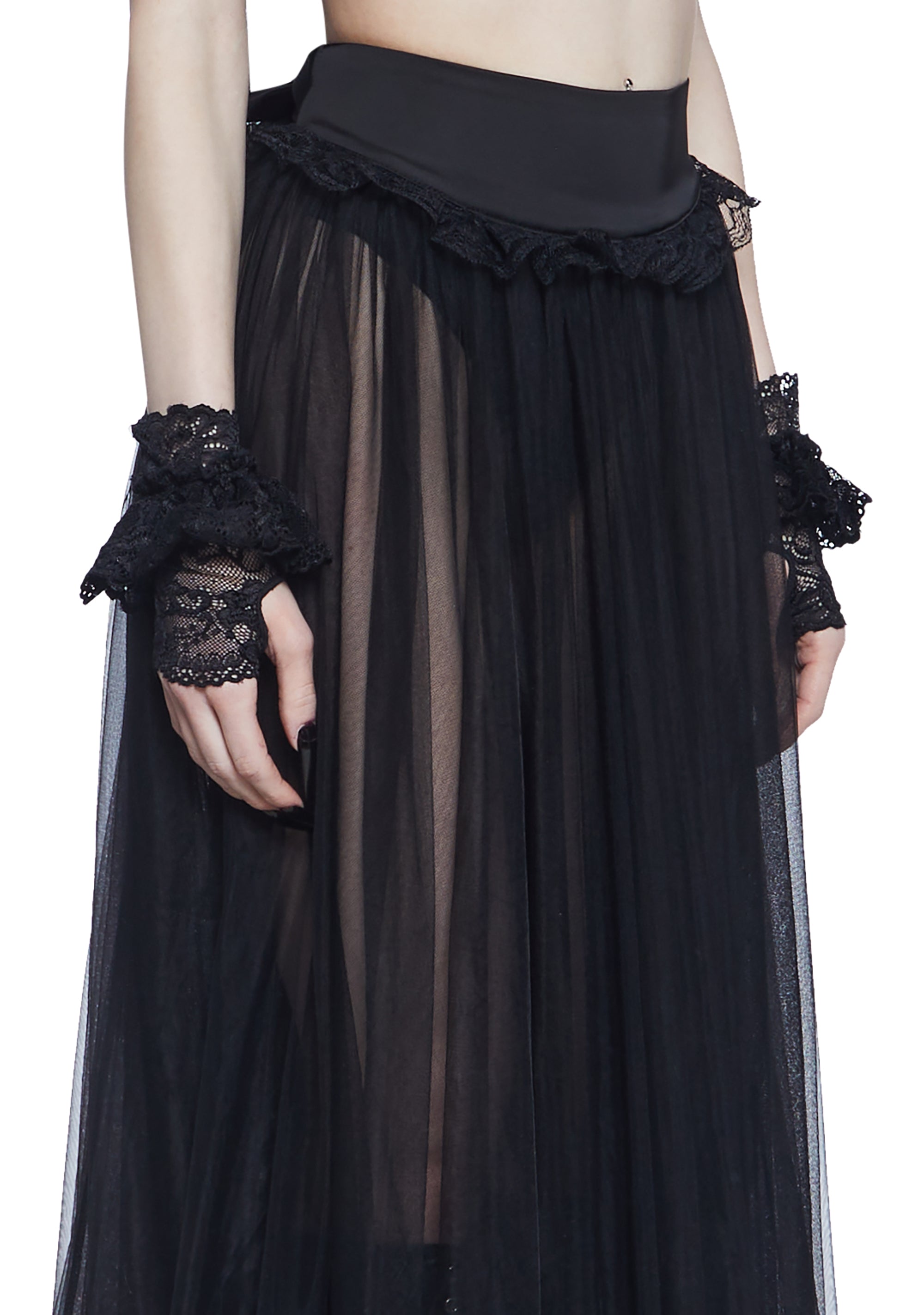 Mardi Mercredi マルディ MAXI SKIRT TULLE 黒 マルディメクルディ🖤｜Summer in All Black リボンがあしらわれ