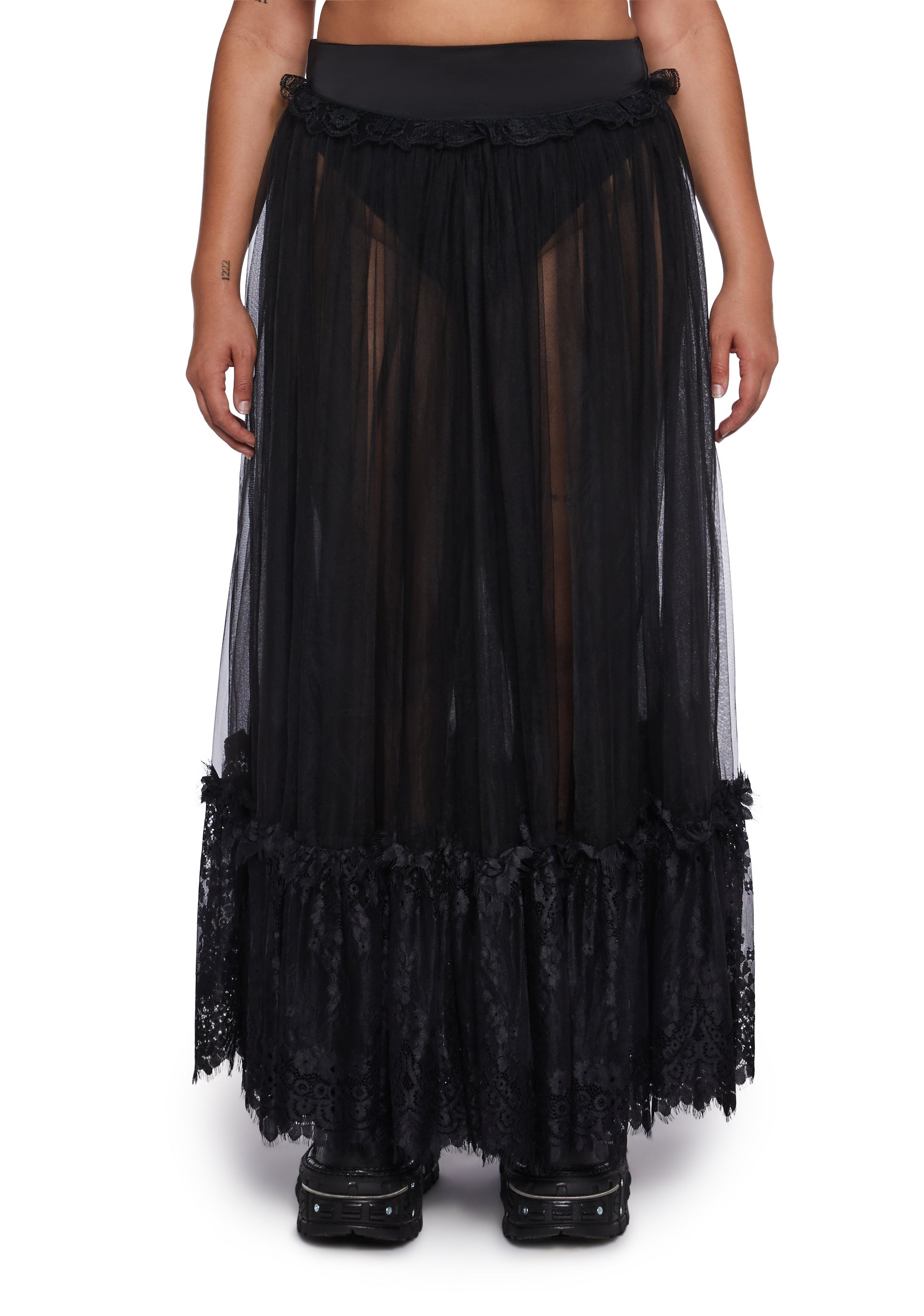 Mardi Mercredi マルディ MAXI SKIRT TULLE 黒 square_model_EB0482299425_fron