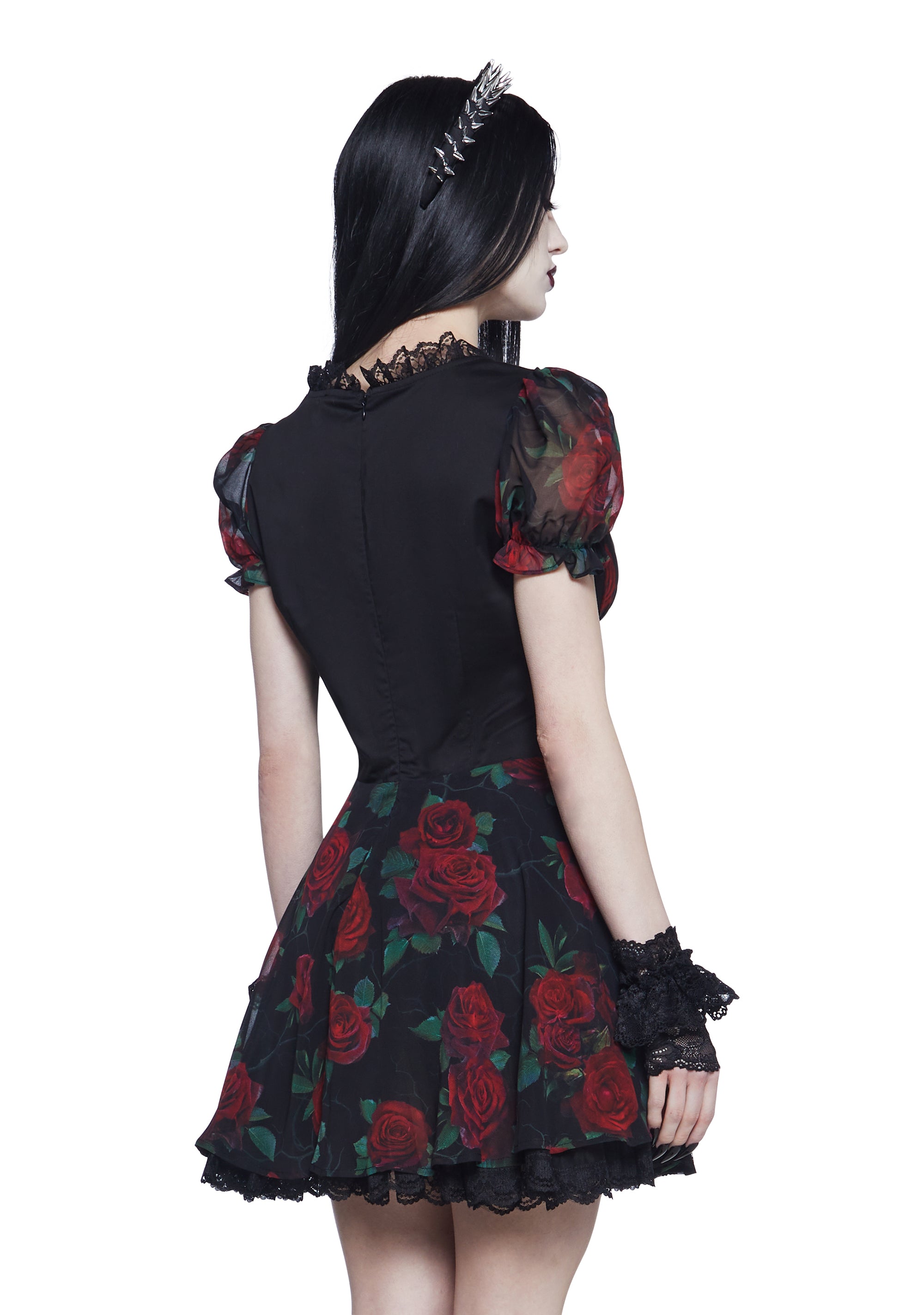 Widow Vampire Goth Rose Print Ruched Underbust Bustier Widow Vampire Goth Rose Print Ruched Underbust Bustier