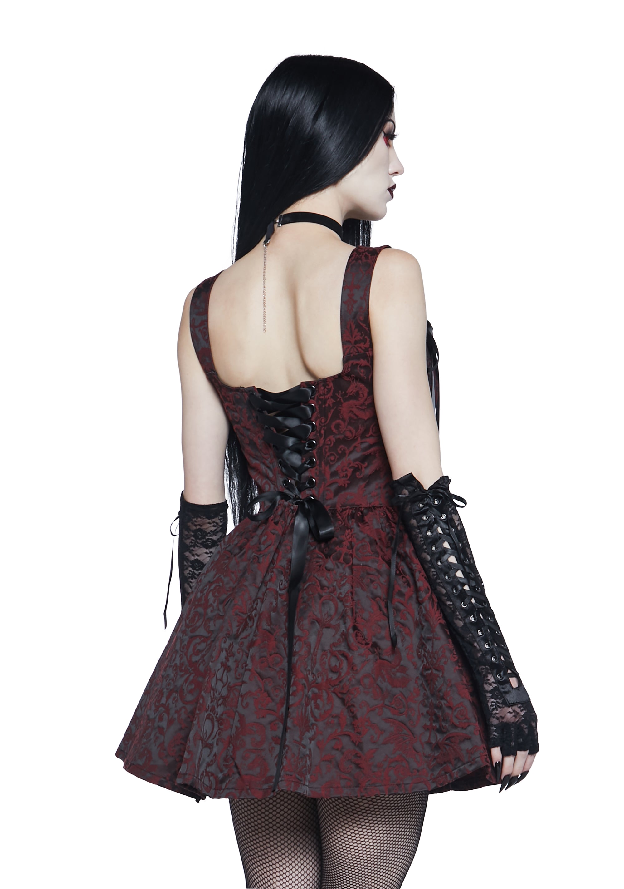 Sultry Sins Brocade Mini Dress - Red