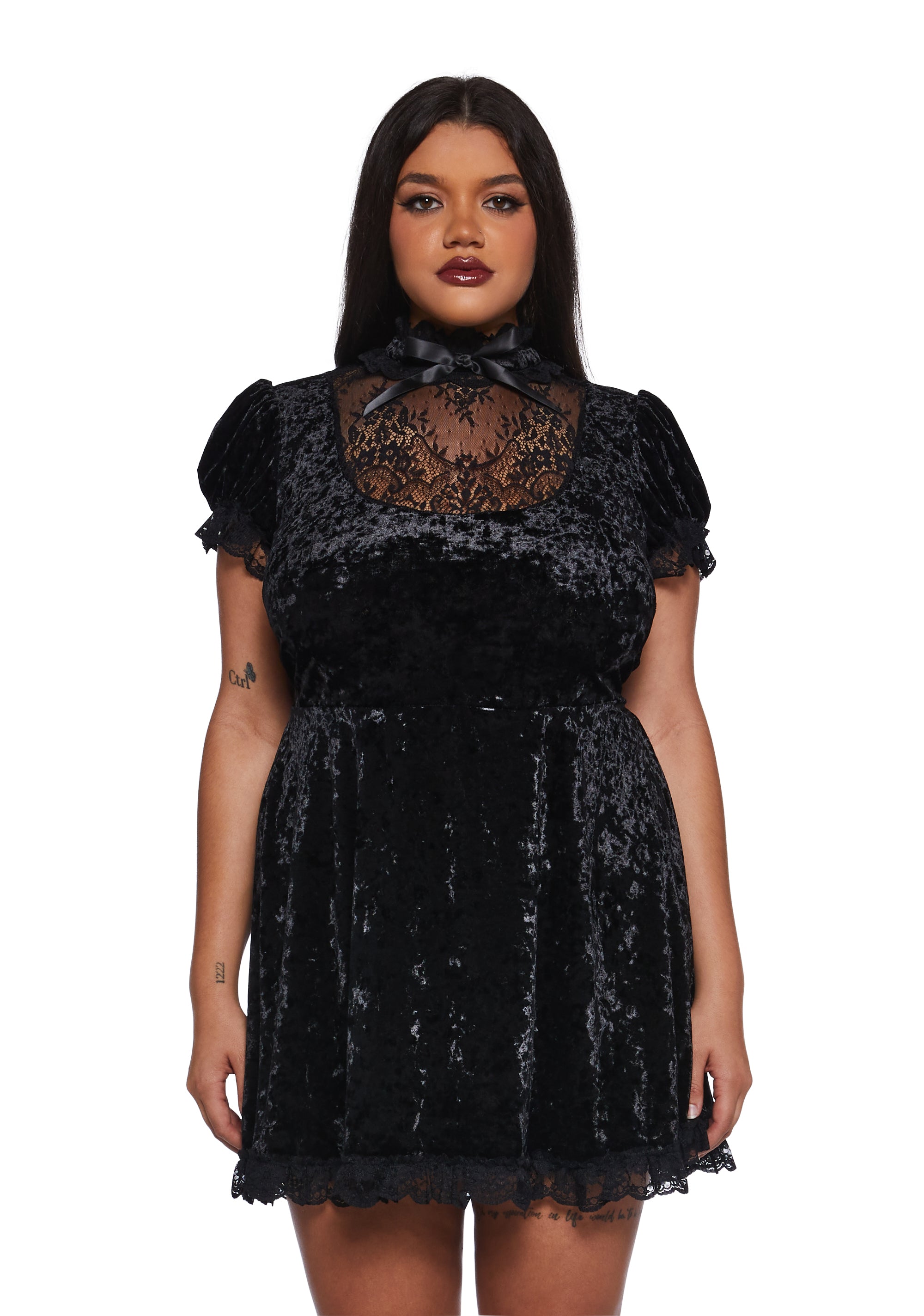 Widow Vampire Goth Velvet Sheer Floral Lace Ribbon Bow Babydoll Mini Dress - Black Dolls Kill Widow Vampire Goth Velvet Sheer Floral Lace Ribbon Bow Babydoll Mini Dress - Black Dolls Kill