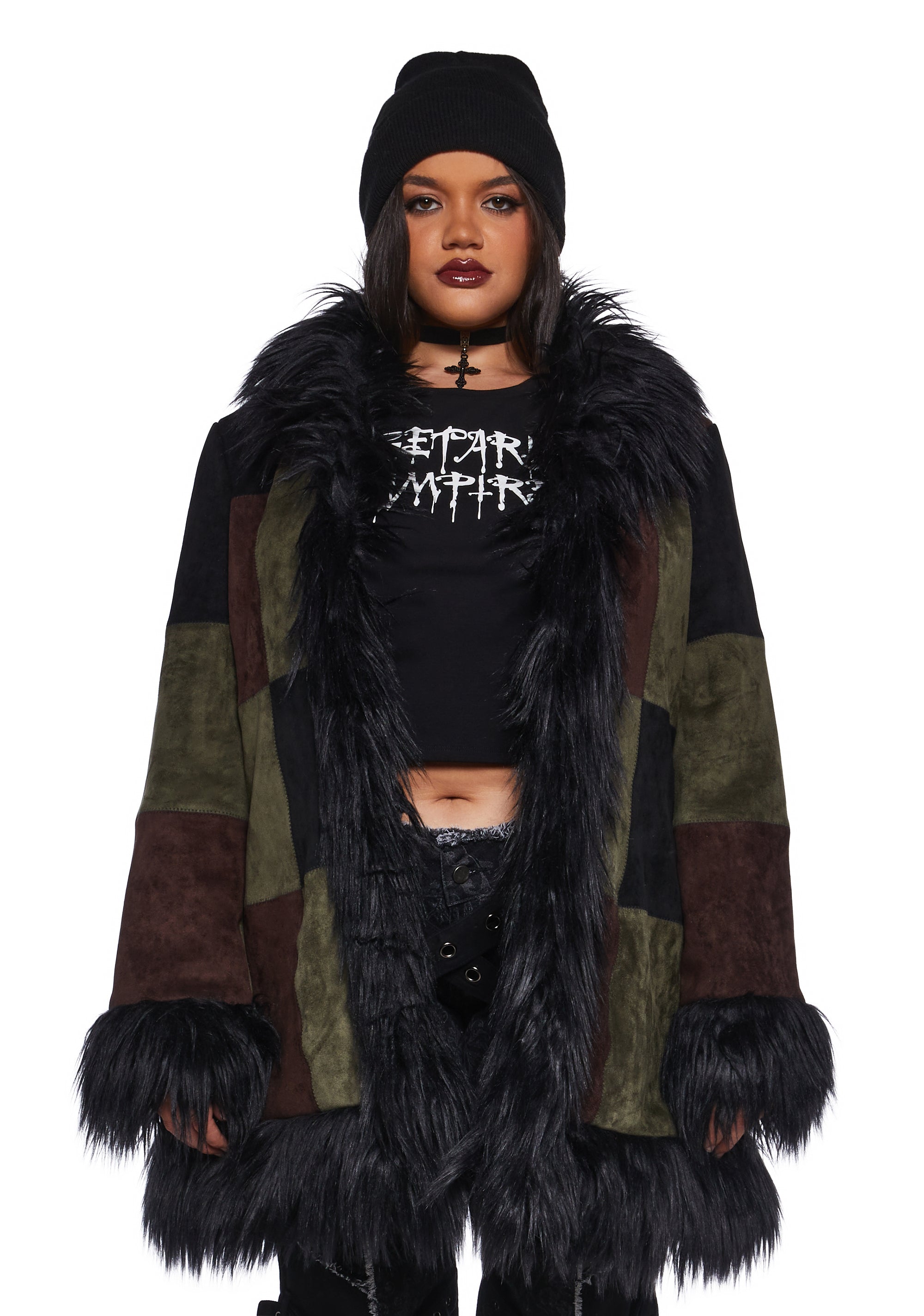 Faux fur patchwork jacket discount