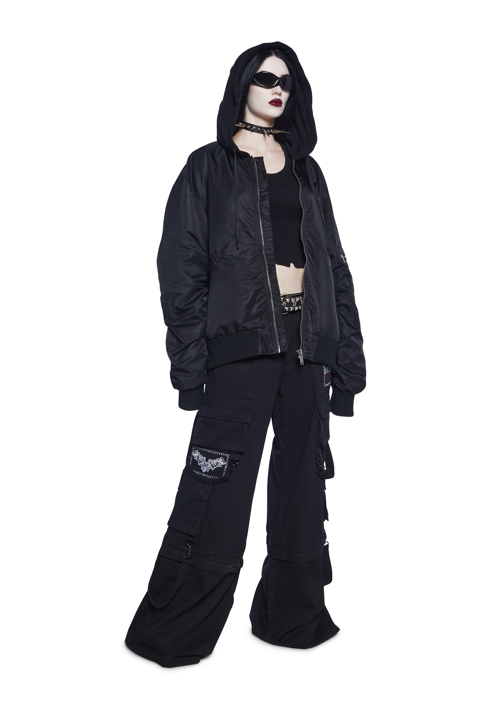 Widow Nylon Bomber Jacket With Embroidery - Black – Dolls Kill