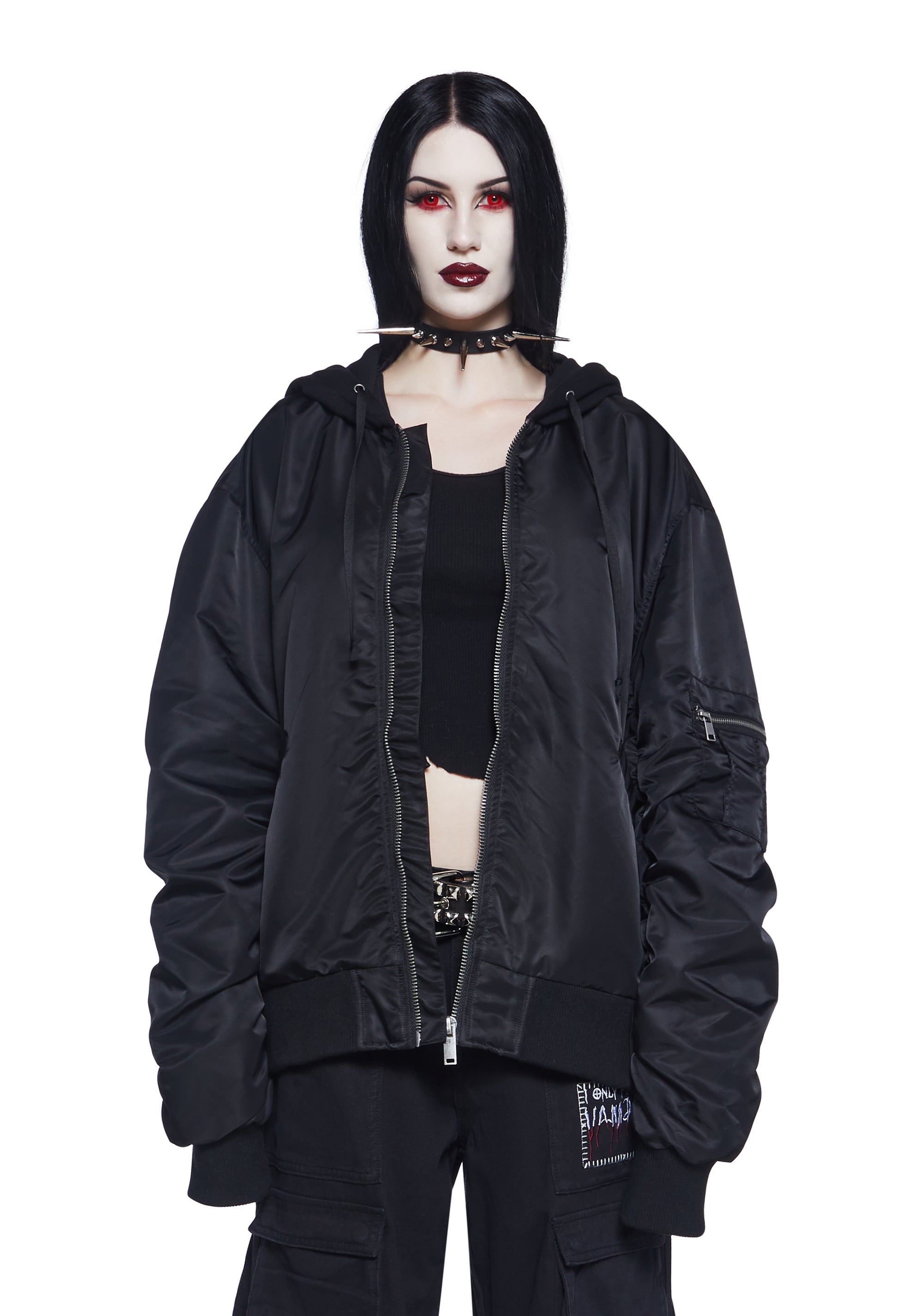 Widow Nylon Bomber Jacket With Embroidery - Black – Dolls Kill