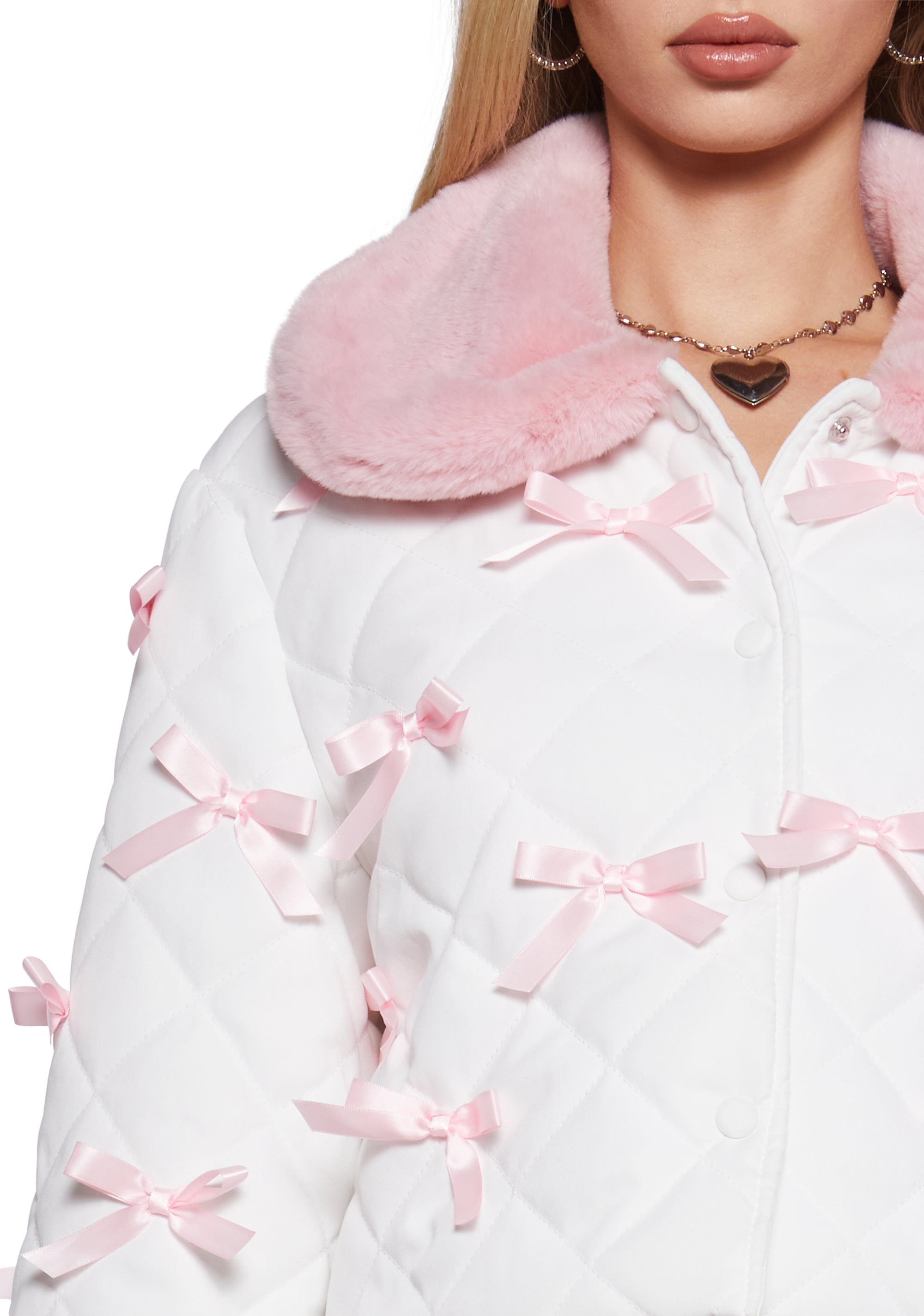 Quilted Bow Faux Fur Cropped Jacket Sugar Thrillz - Multi – Dolls Kill