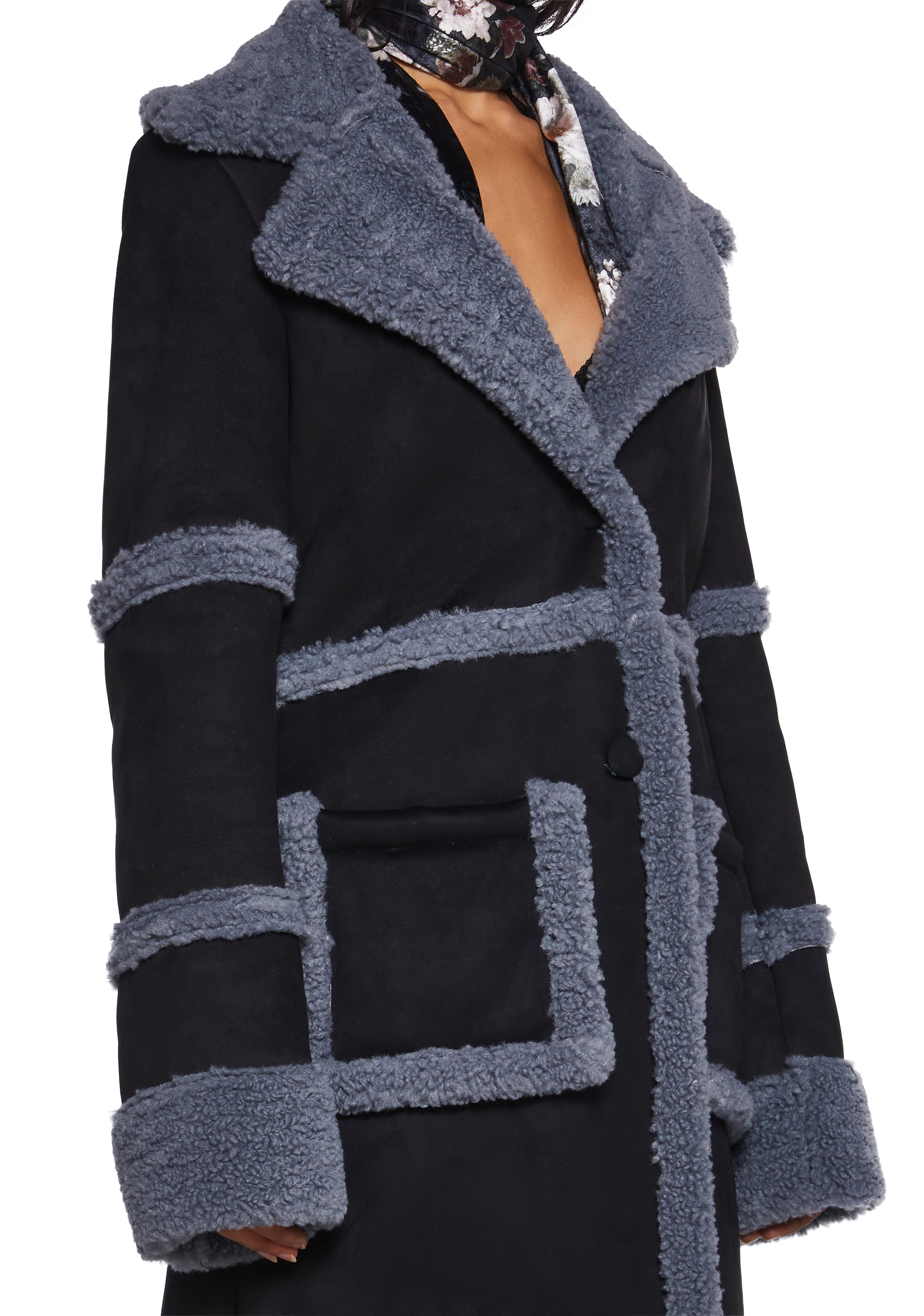 Current Mood Boho Vegan Suede Sherpa Faux Fur Trim Heavyweight