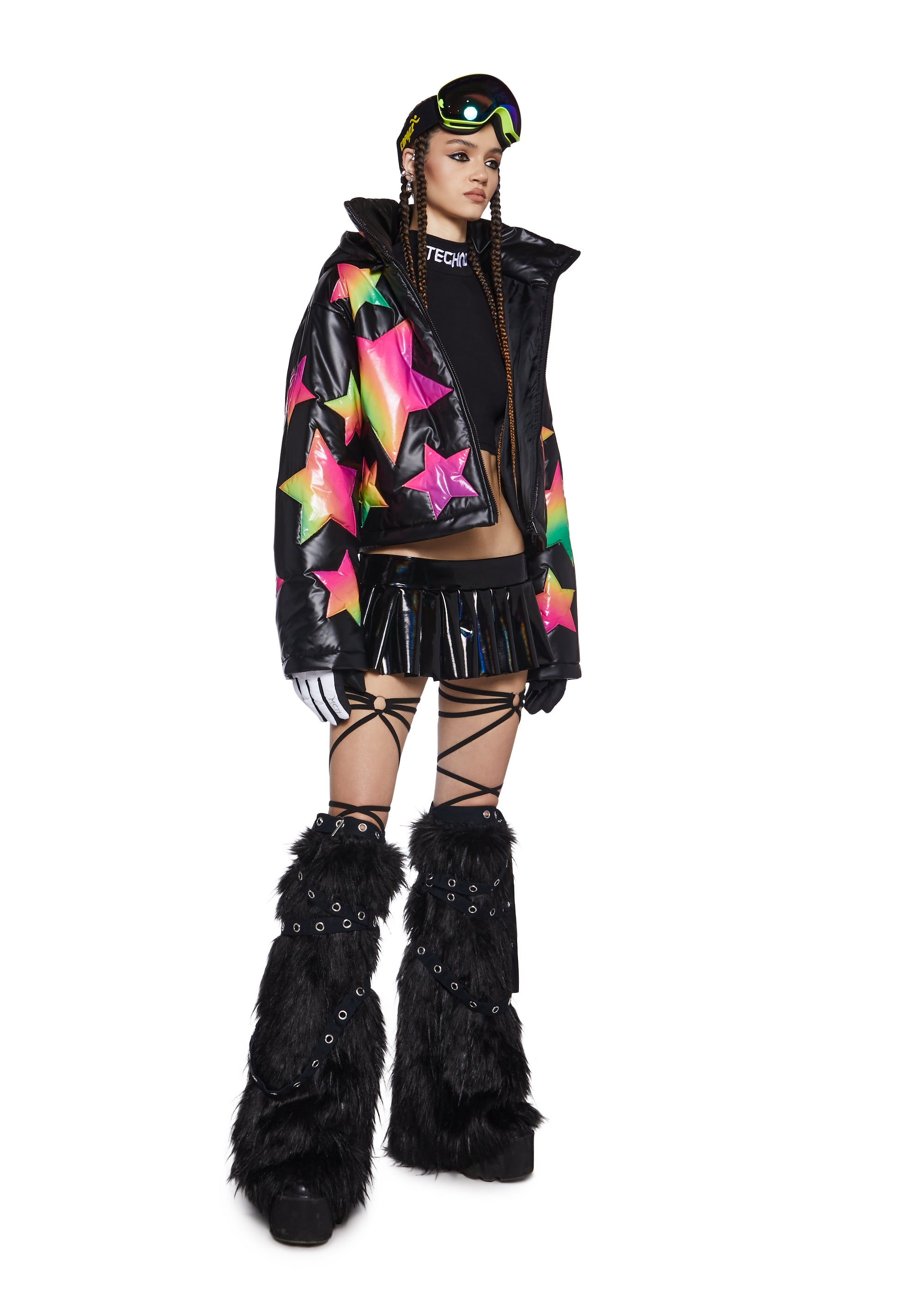 Ombre Star Vinyl Puffer Hooded Jacket Club Exx - Multi Ombre Star Vinyl Puffer Hooded Jacket Club Exx - Multi