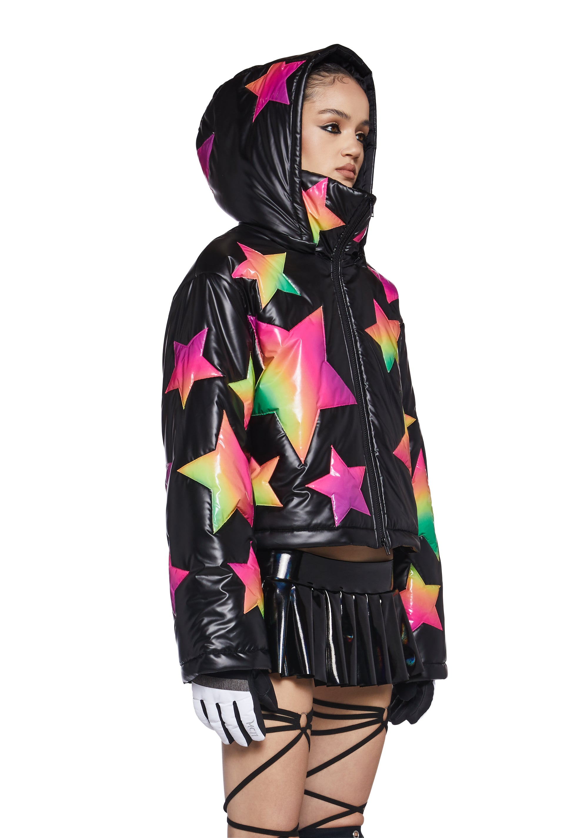 Ombre Star Vinyl Puffer Hooded Jacket Club Exx - Multi Ombre Star Vinyl Puffer Hooded Jacket Club Exx - Multi