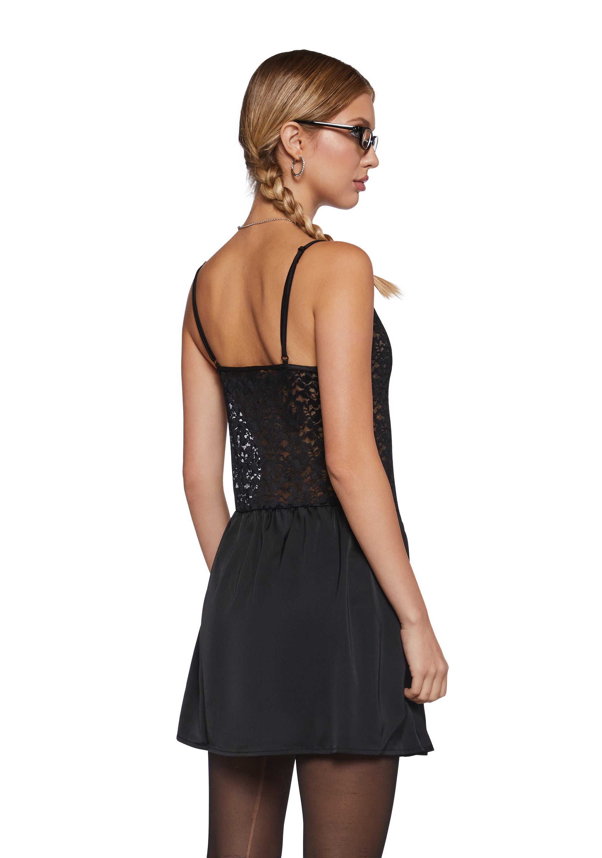 Motel Sheer Floral Lace Satin Slip Mini Dress