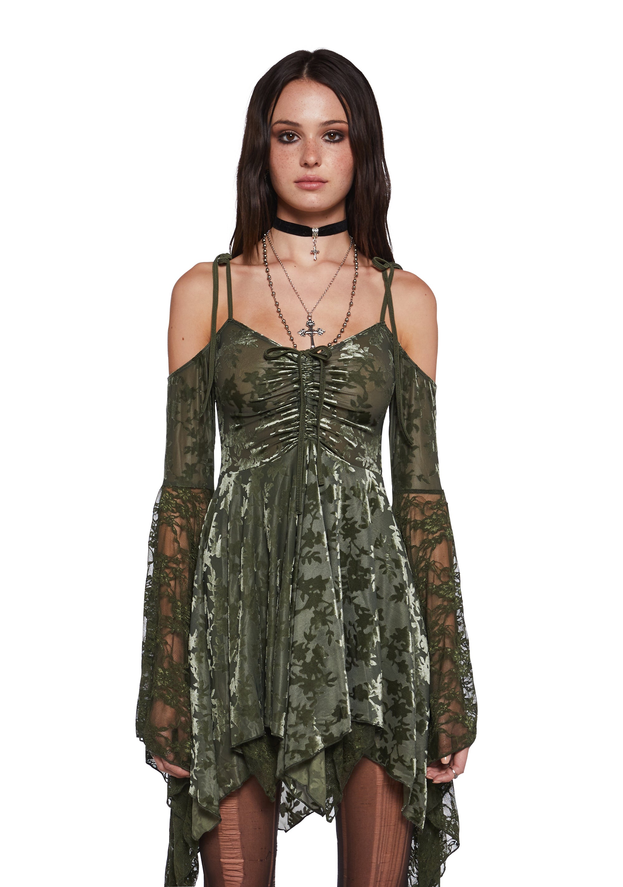 Generation Kiss Faux Denim Graphic Angel Halter Mini Dress Black Dolls Kill