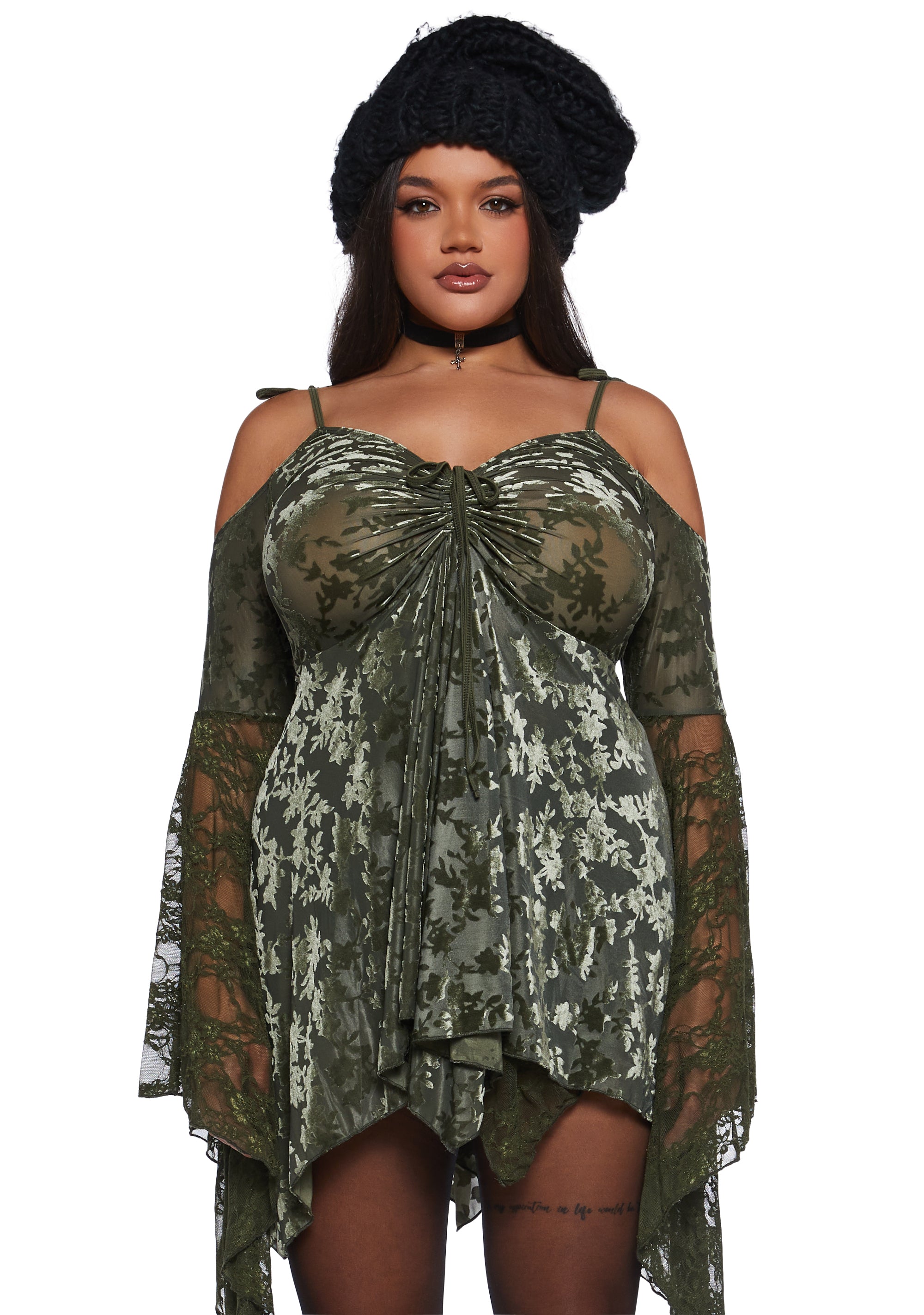 F Is For Fairies Handkerchief Floral Velvet Lace Dress Current Mood - Green Dolls Kill F Is For Fairies Handkerchief Floral Velvet Lace Dress Current Mood - Green Dolls Kill