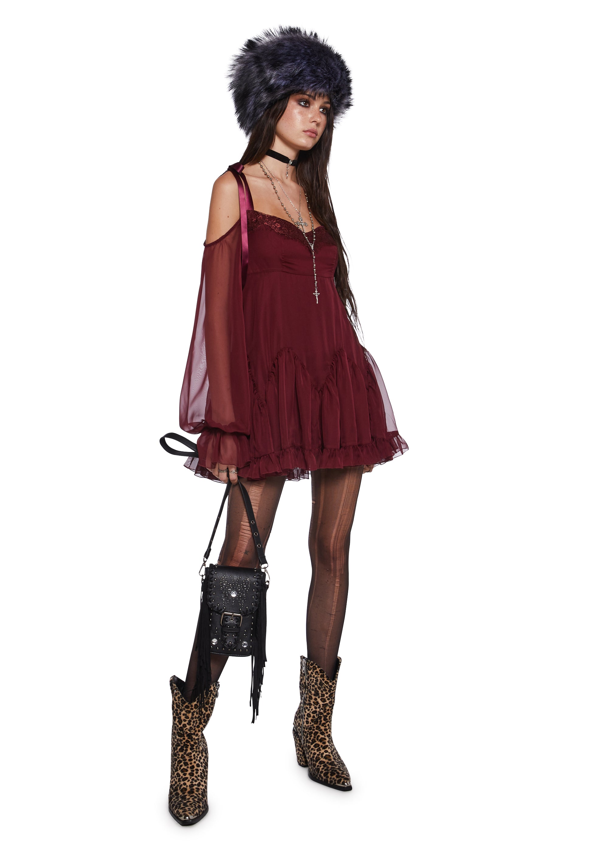 dollskill red dress Sugar Thrillz Satin Puff Sleeve Sweetheart Mini Dress Red