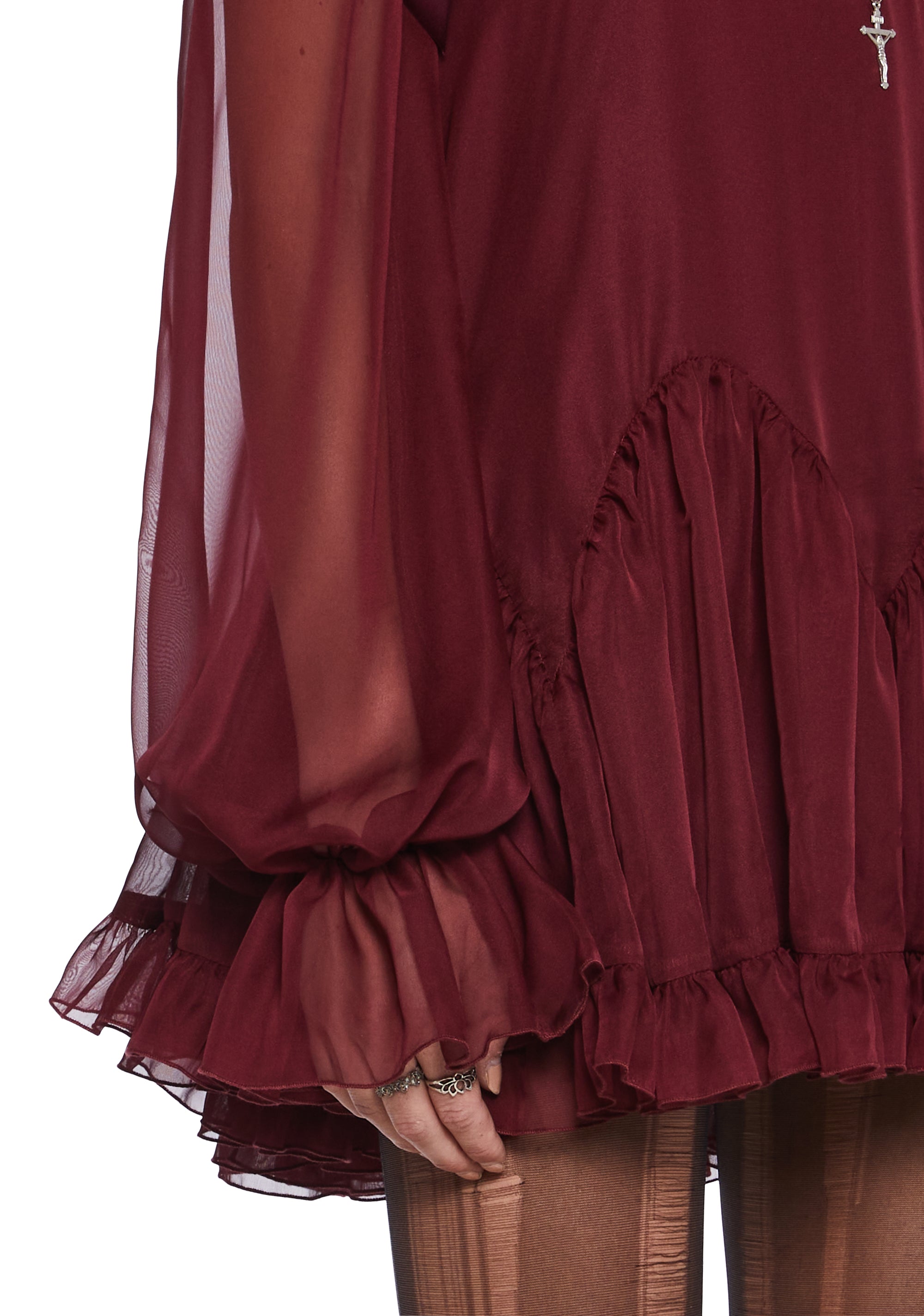 Chiffon Off The Shoulder Mini Dress With Satin Ribbon Ties