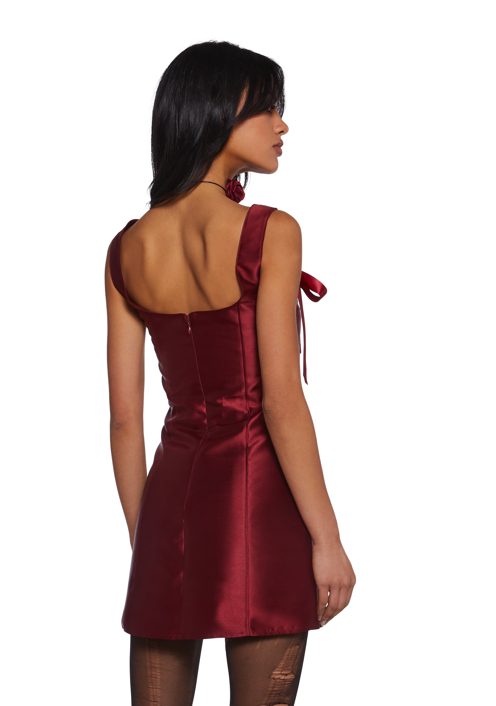 Taffeta Satin Ribbon Mini Dress Current Mood - Burgundy – Dolls Kill