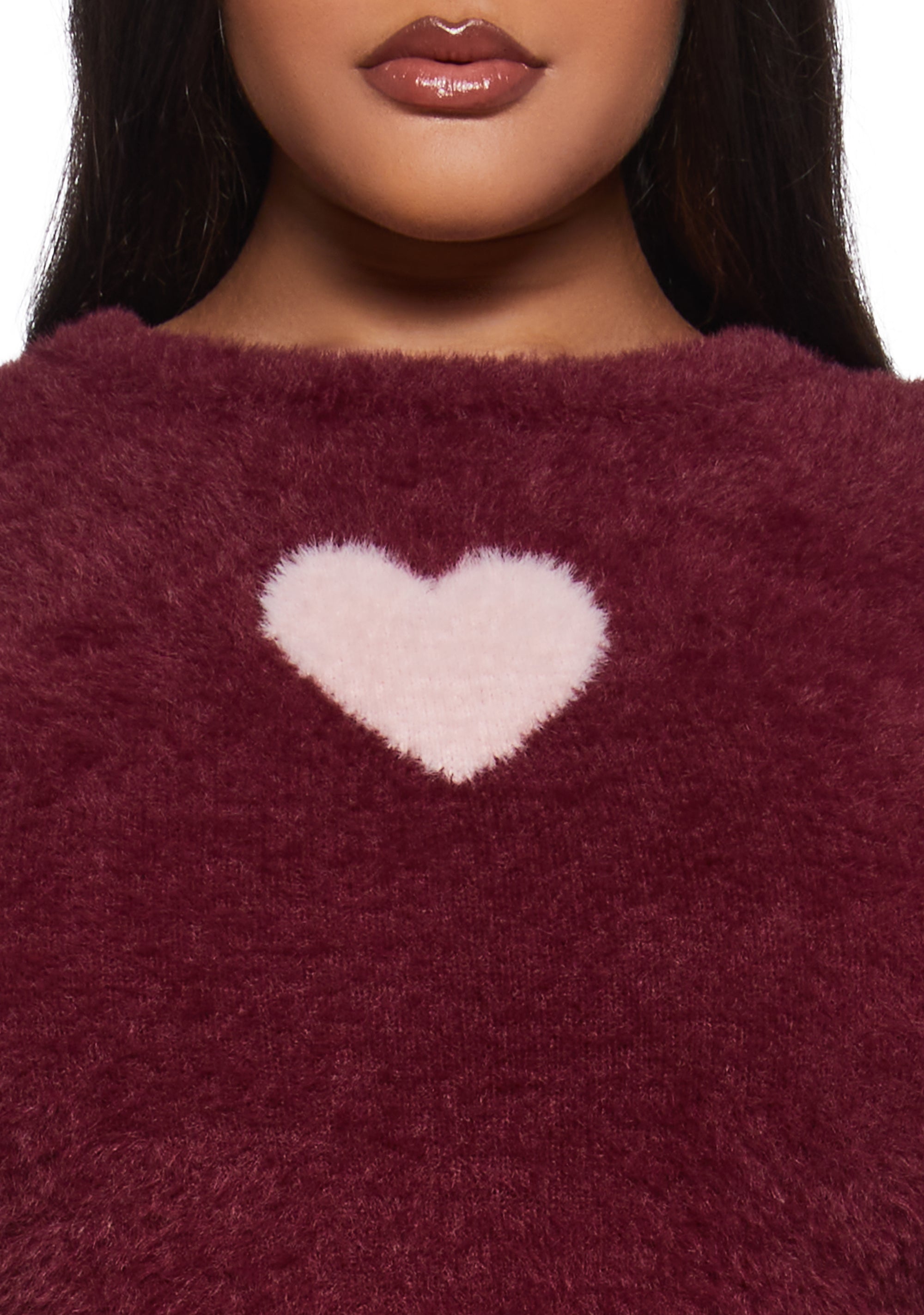Fuzzy Sweater With Heart Graphic Sugar Thrillz - Red – Dolls