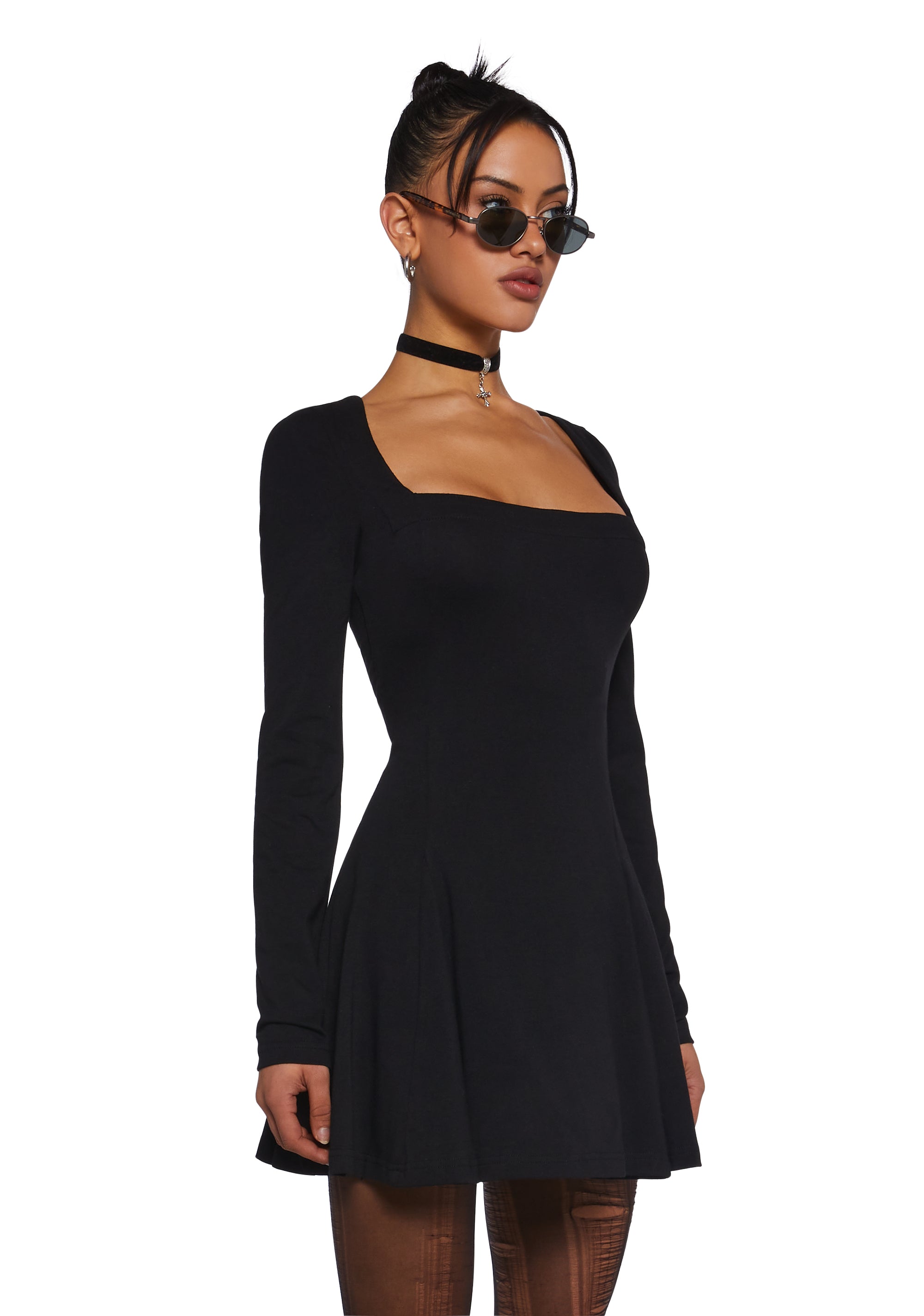 Stretchy Long Sleeve Knit Open-Back Mini Dress Delia's - Black Dolls Kill Stretchy Long Sleeve Knit Open-Back Mini Dress Delia's - Black Dolls Kill