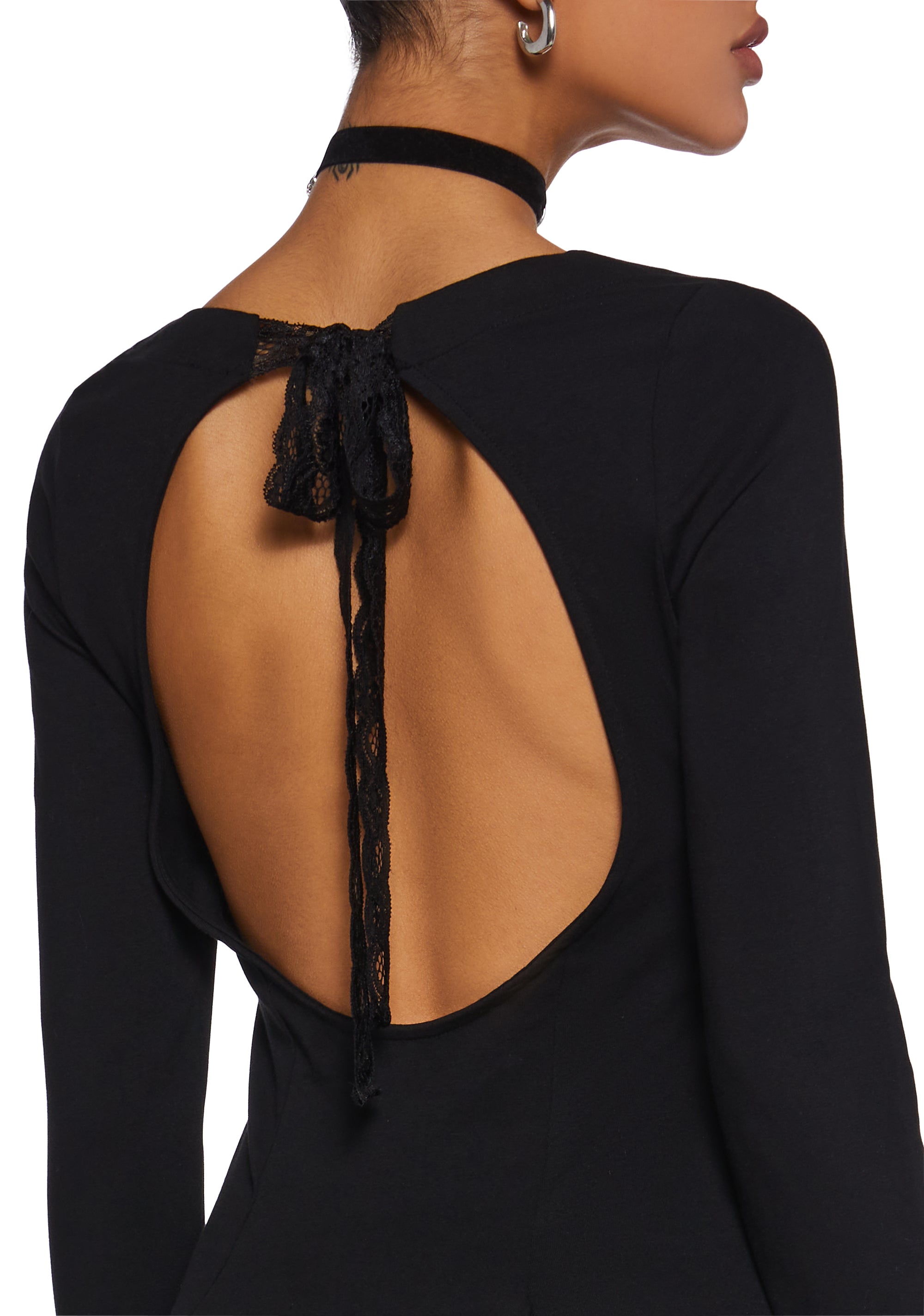 Stretchy Long Sleeve Knit Open-Back Mini Dress Delia's