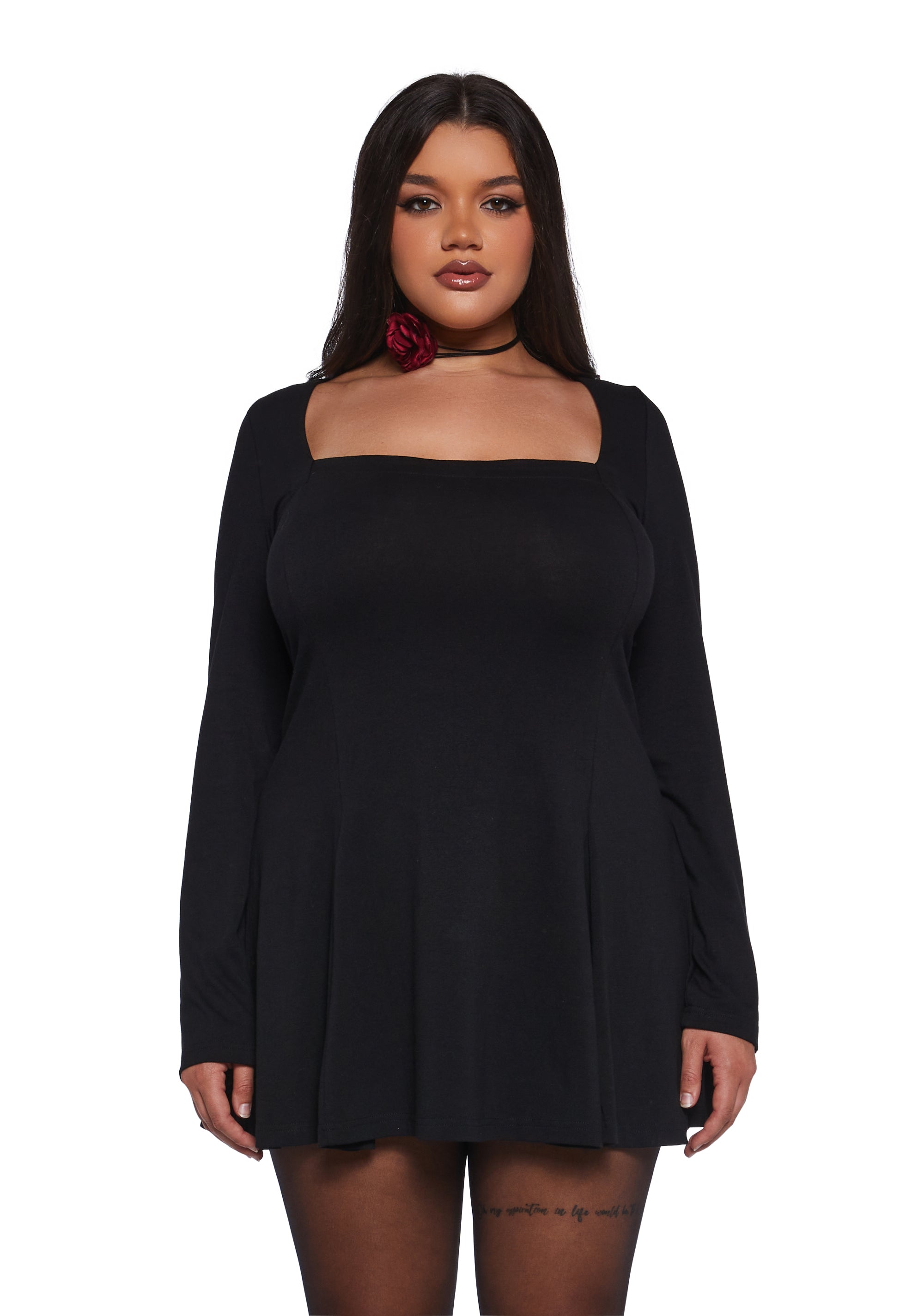 Stretchy Long Sleeve Knit Open-Back Mini Dress Delia's - Black  Dolls Kill