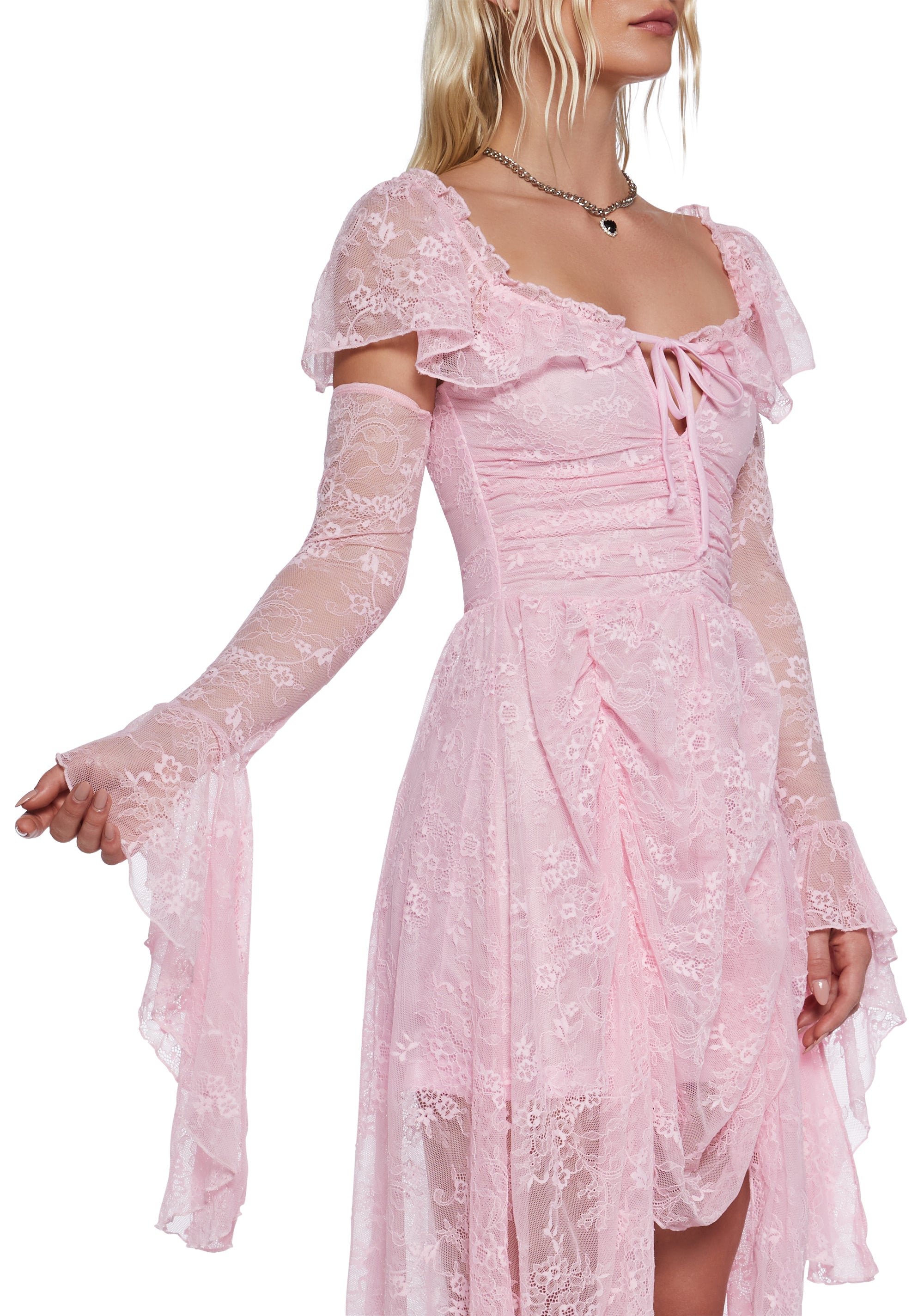 sobre ドレス　sugar Stretchy Lace Draped High-Low Maxi Dress Sugar Thrillz