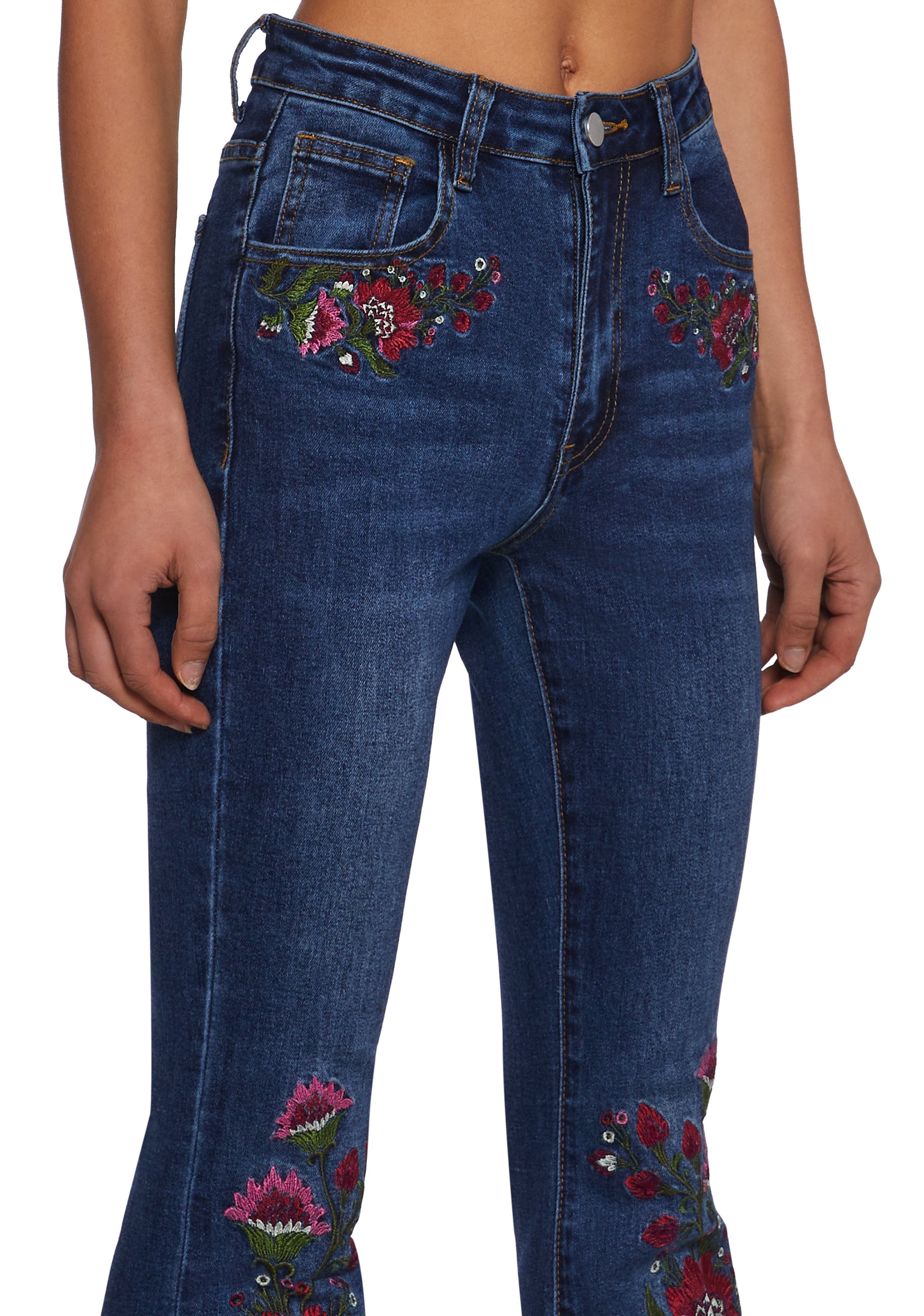 Floral Embroidered Flared Jeans Current Mood - Blue – Dolls Kill