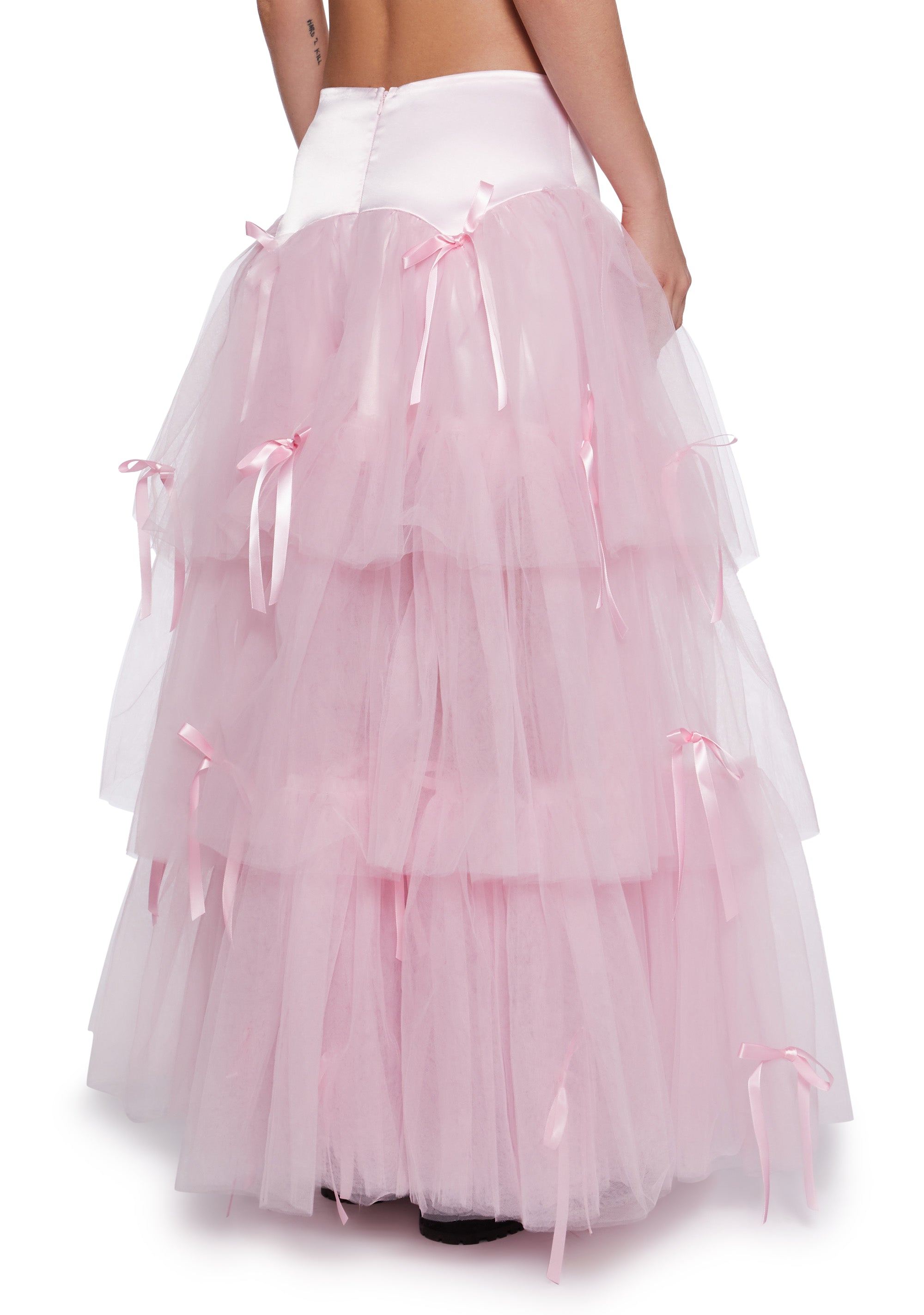 Layered Ruffled Tulle Satin Ribbon Maxi Skirt Sugar Thrillz