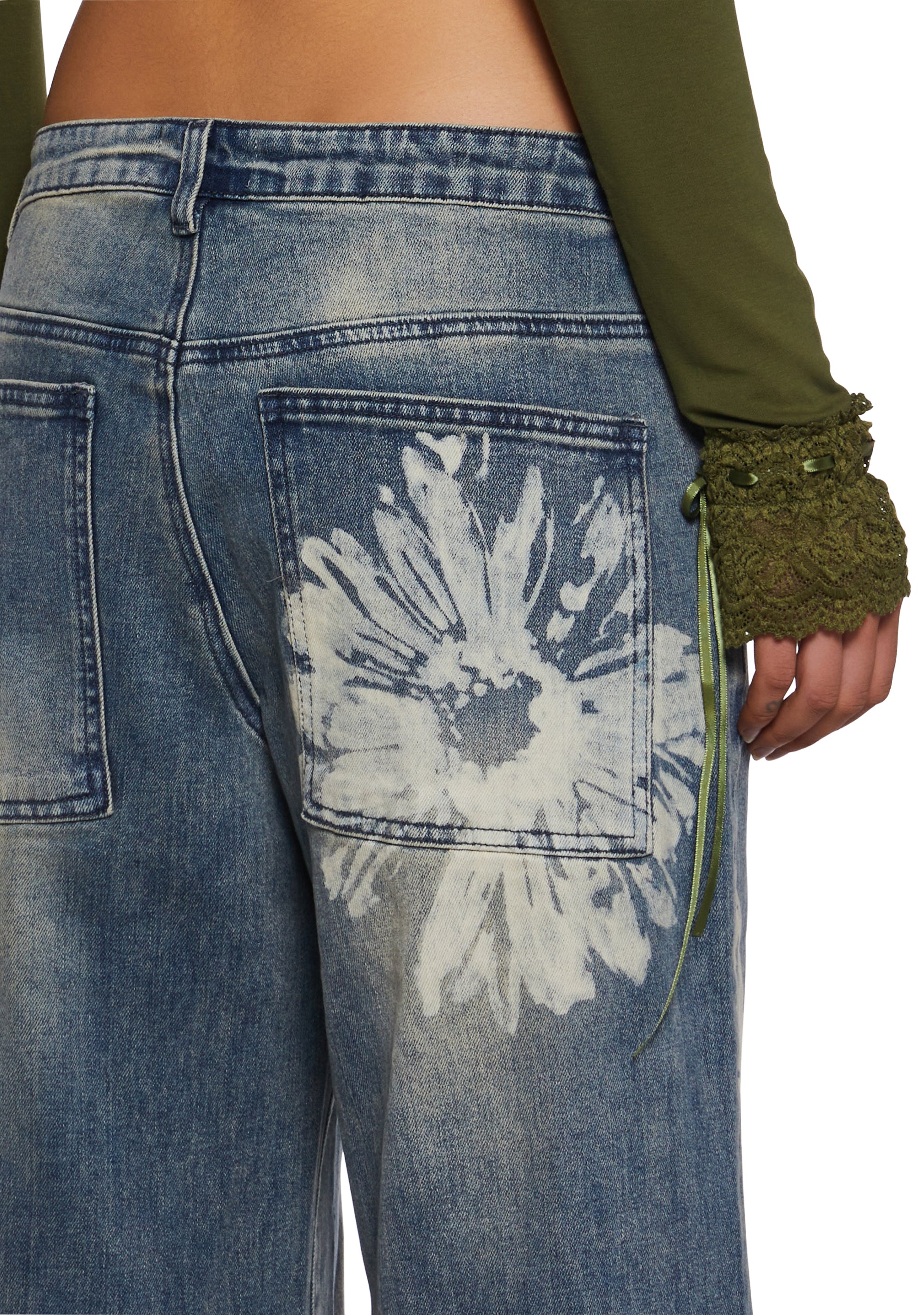 Floral Bleached Wide Leg Jeans Current Mood - Blue – Dolls Kill