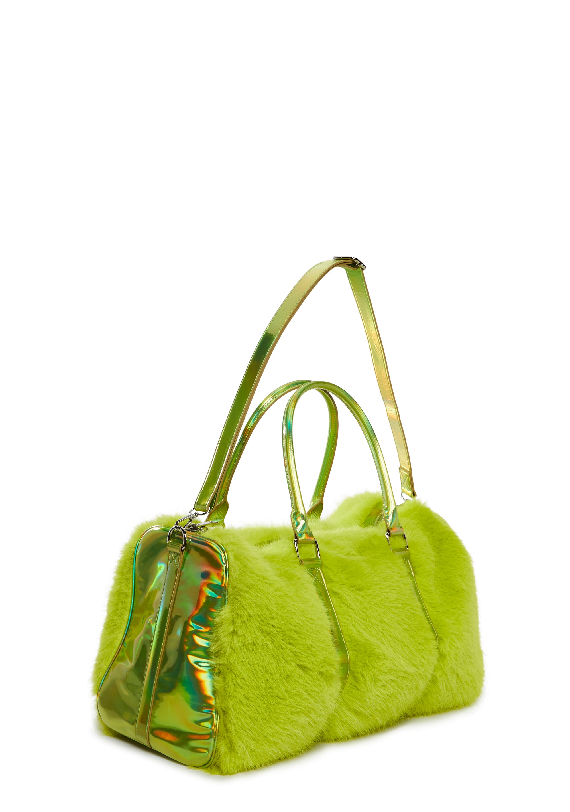 Club Exx Faux Fur And Holographic Weekender Bag - Green – Dolls Kill