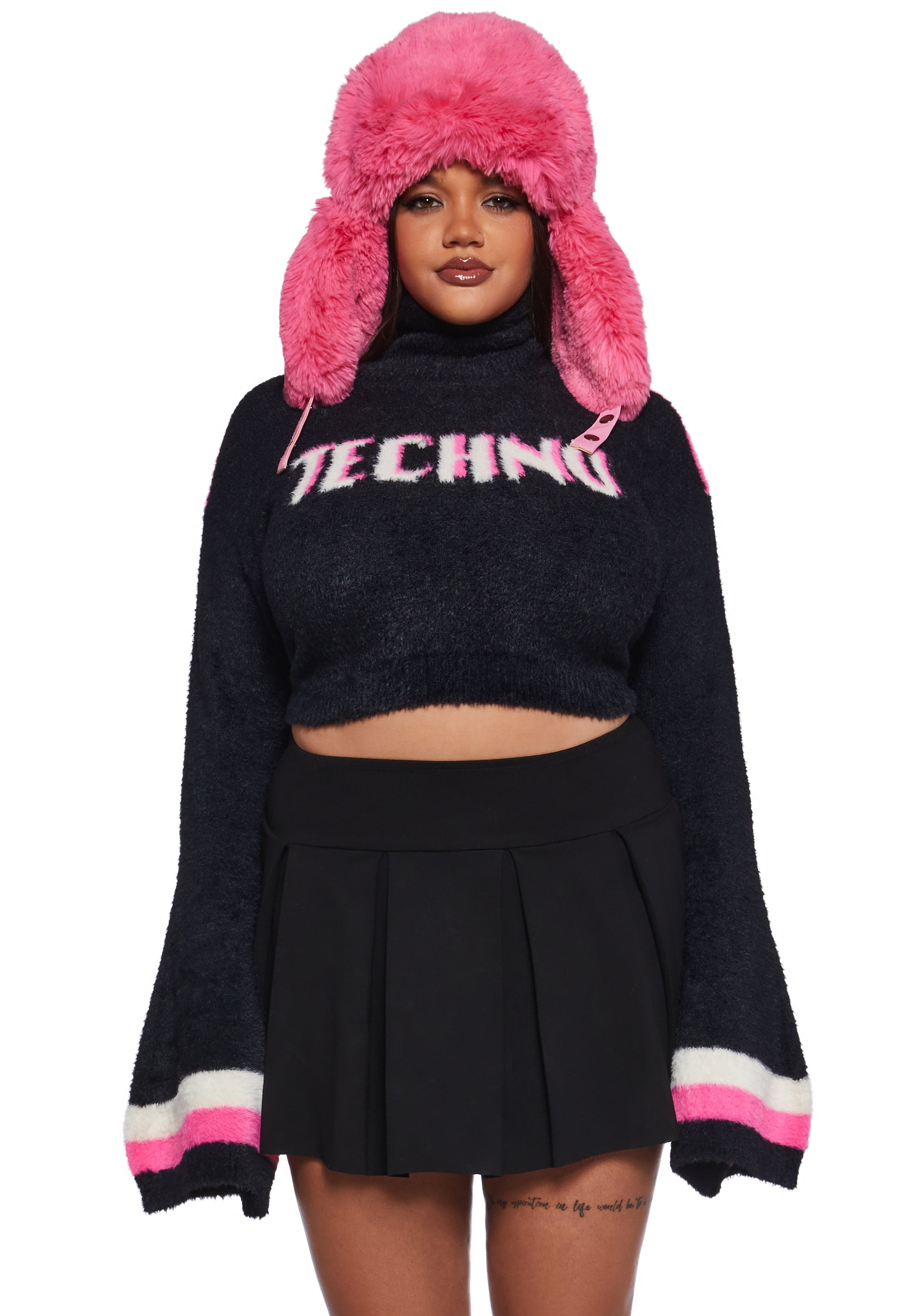 Fuzzy Knit Turtleneck Techno Cropped Sweater Club Exx