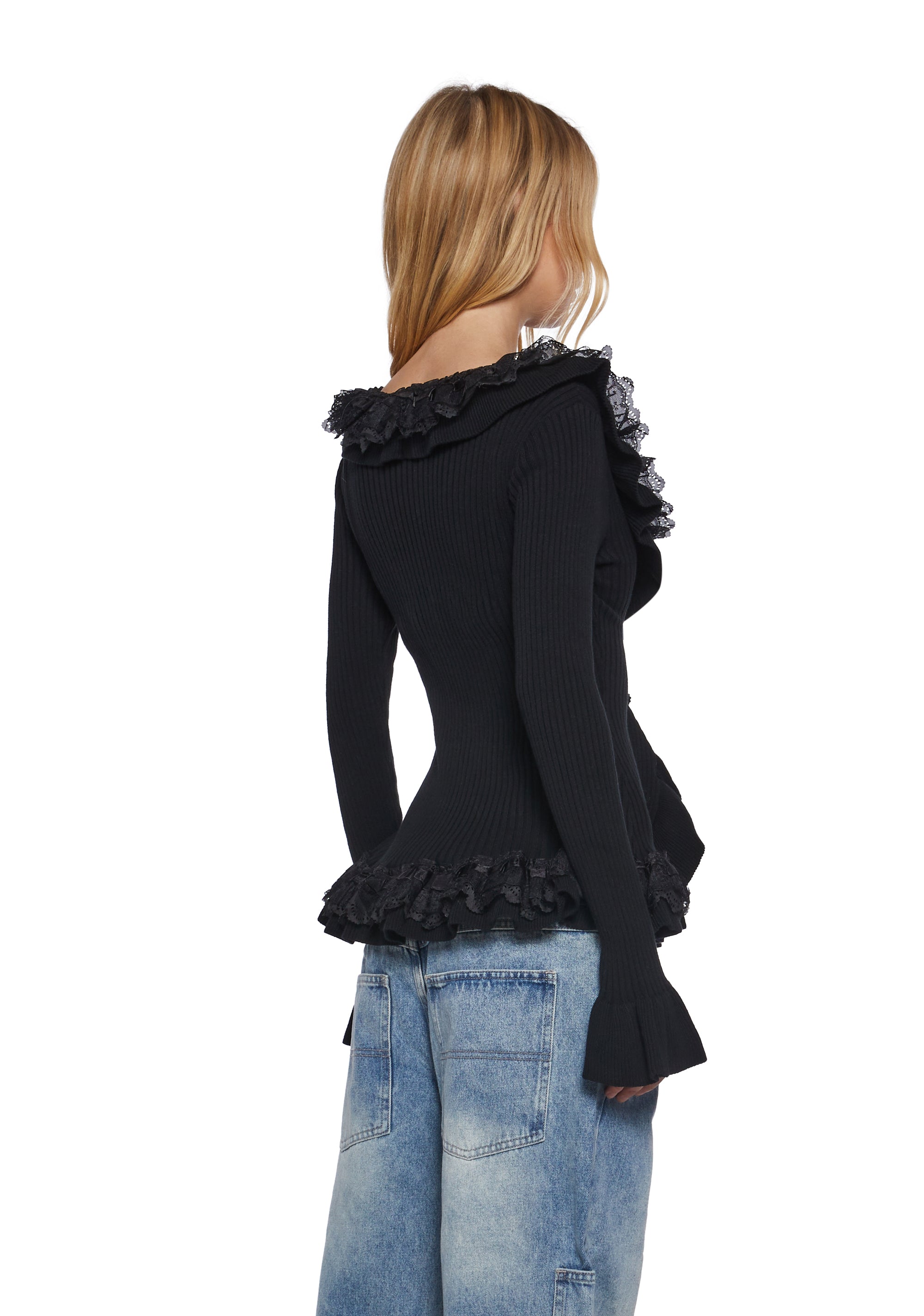 Widow Vampire Goth Stretchy Ribbed Knit Ruffled Eyelet Lace Ribbon