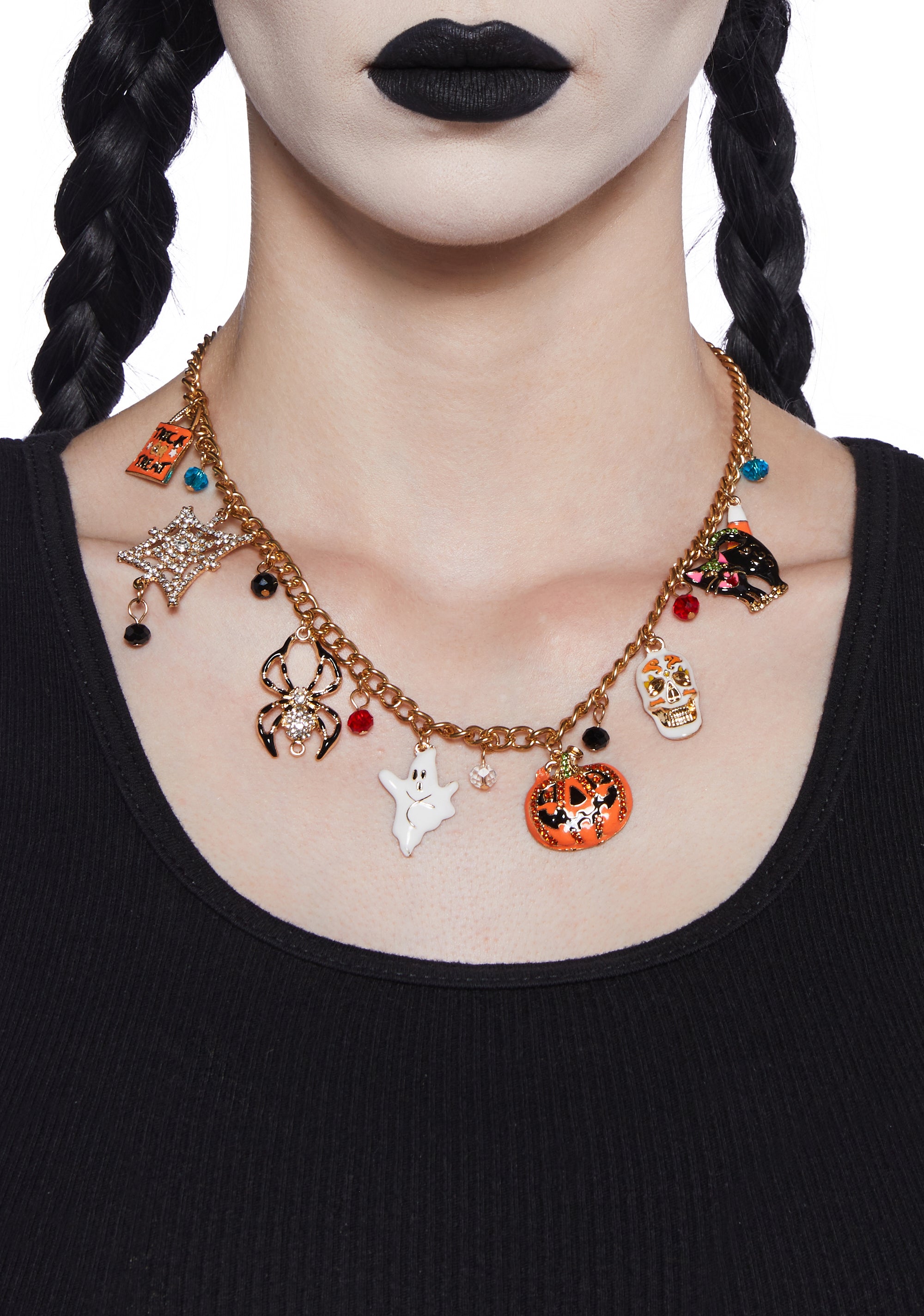 Halloween Ghost Cat Candy Corn Dia De Los Muertos Charm Necklace