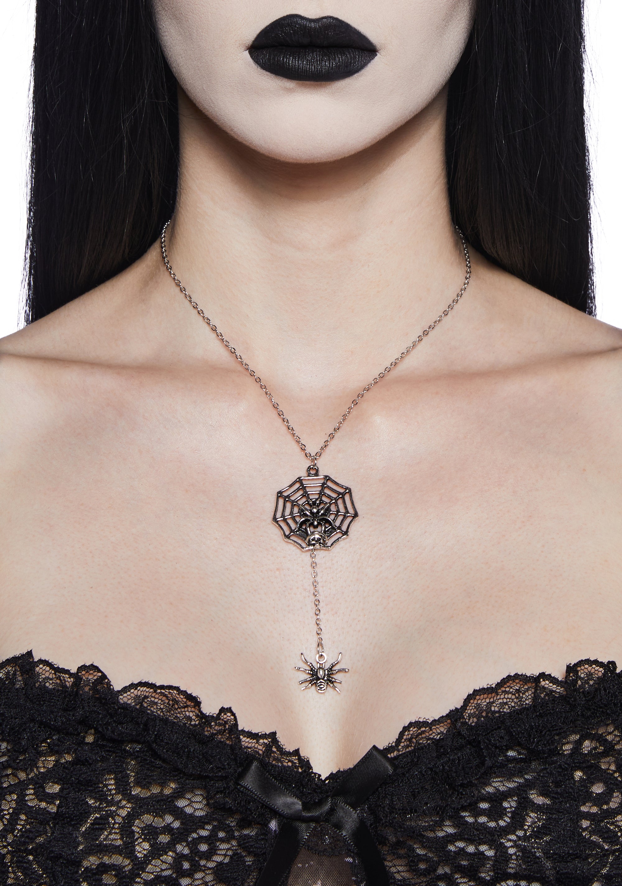 Black Skull Spiderweb Dangle Charm main image 1