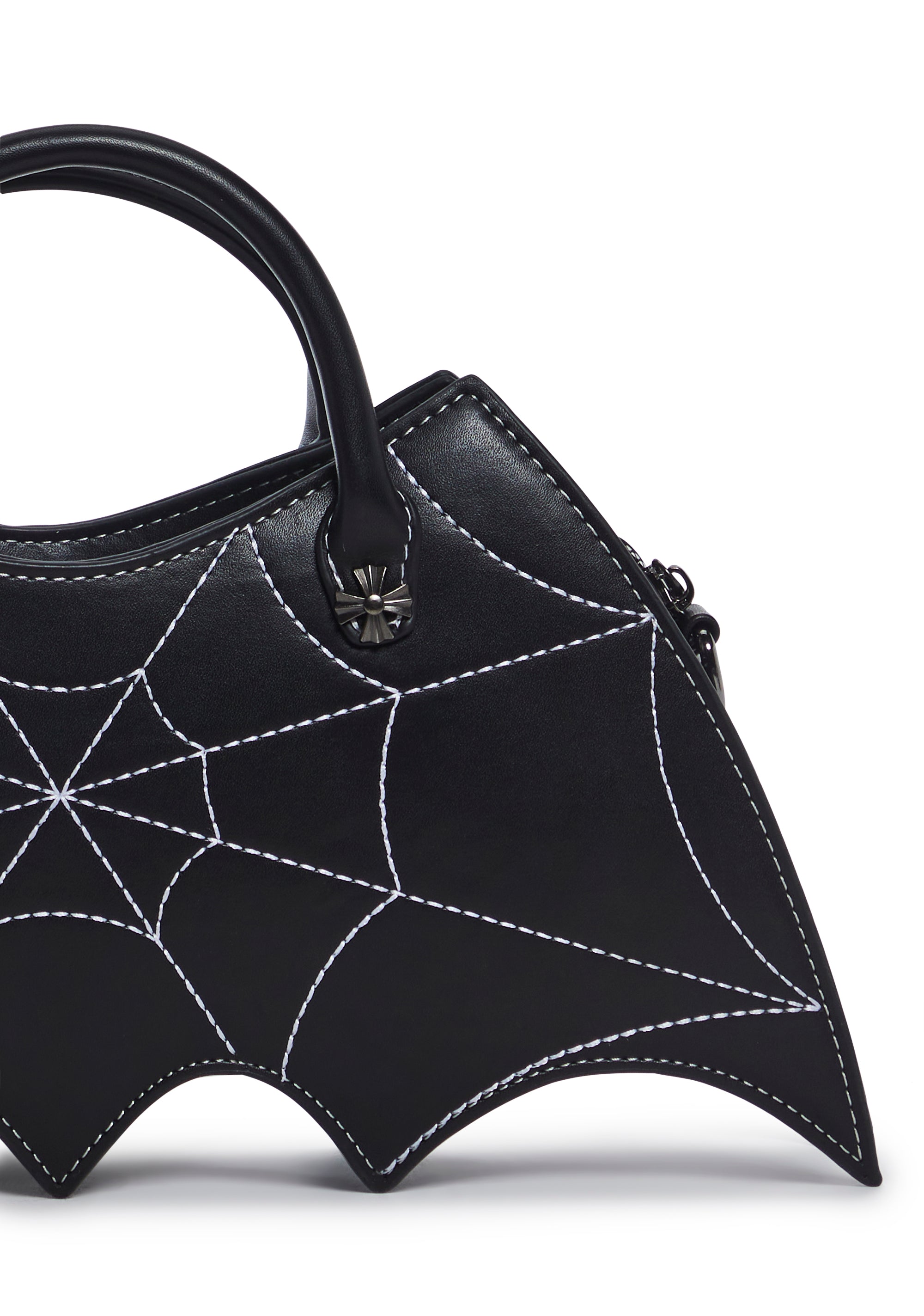 Bat Shaped Embroidered Web Hand Bag Halloween Spooky - Black