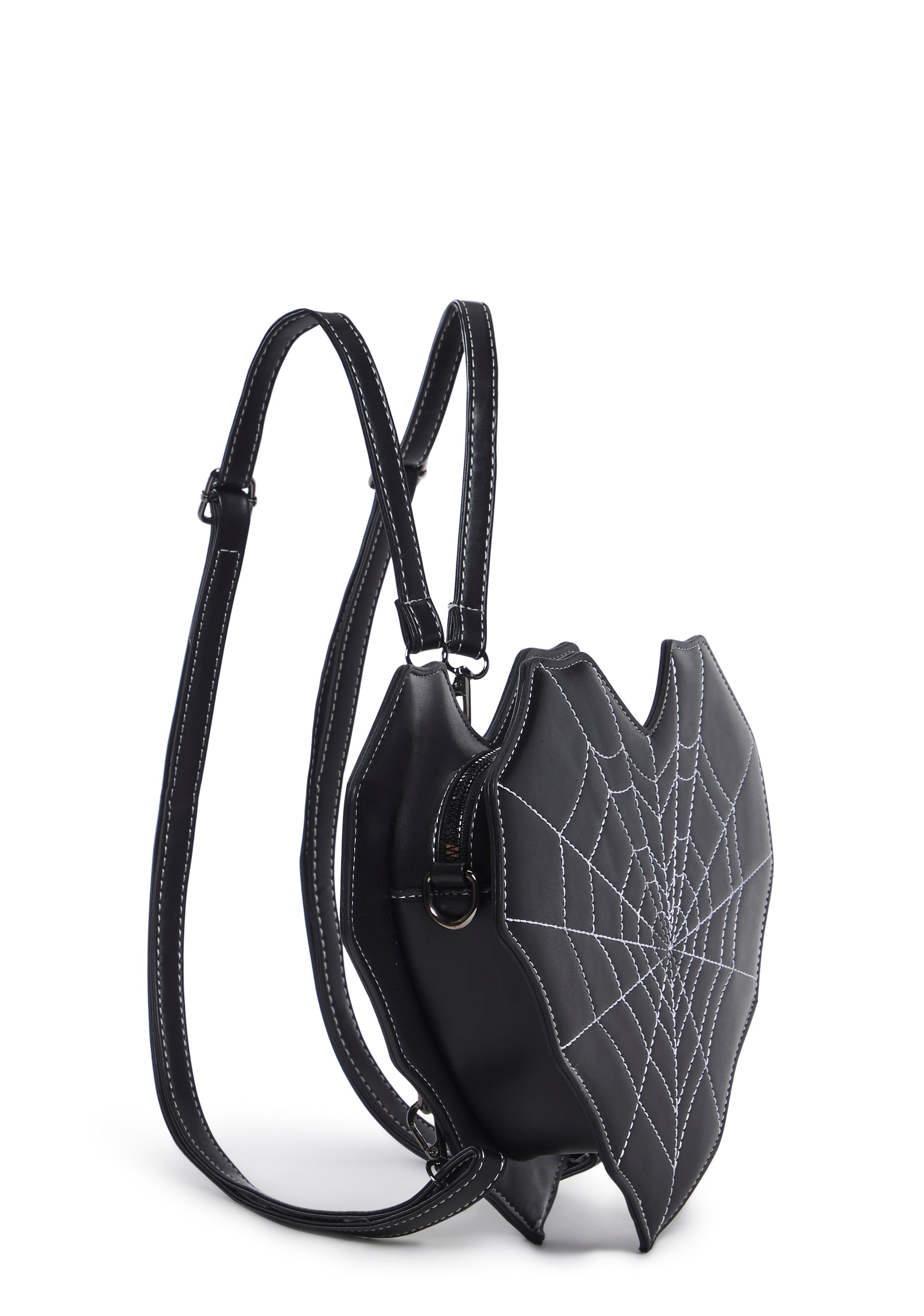Heart Shaped Embroidered Web Spider Spooky Backpack - Black
