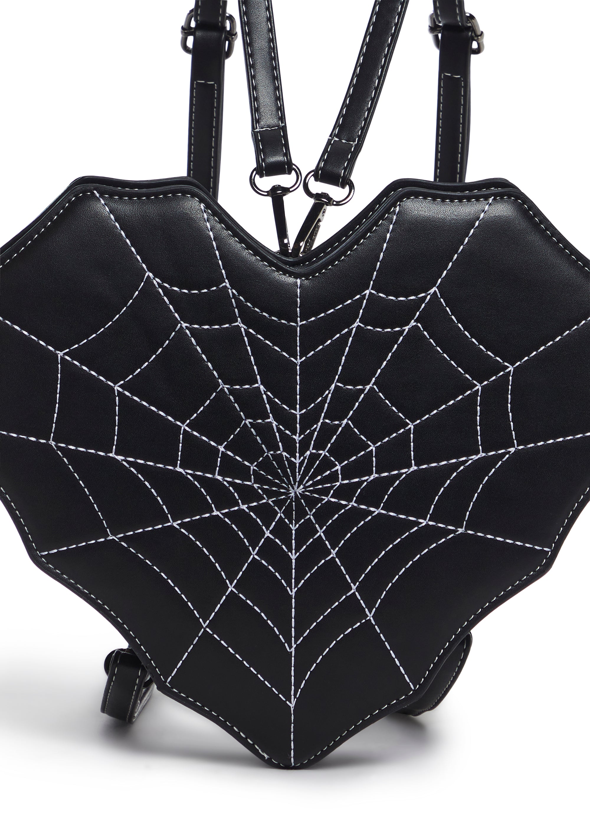Heart Shaped Embroidered Web Spider Spooky Backpack - Black