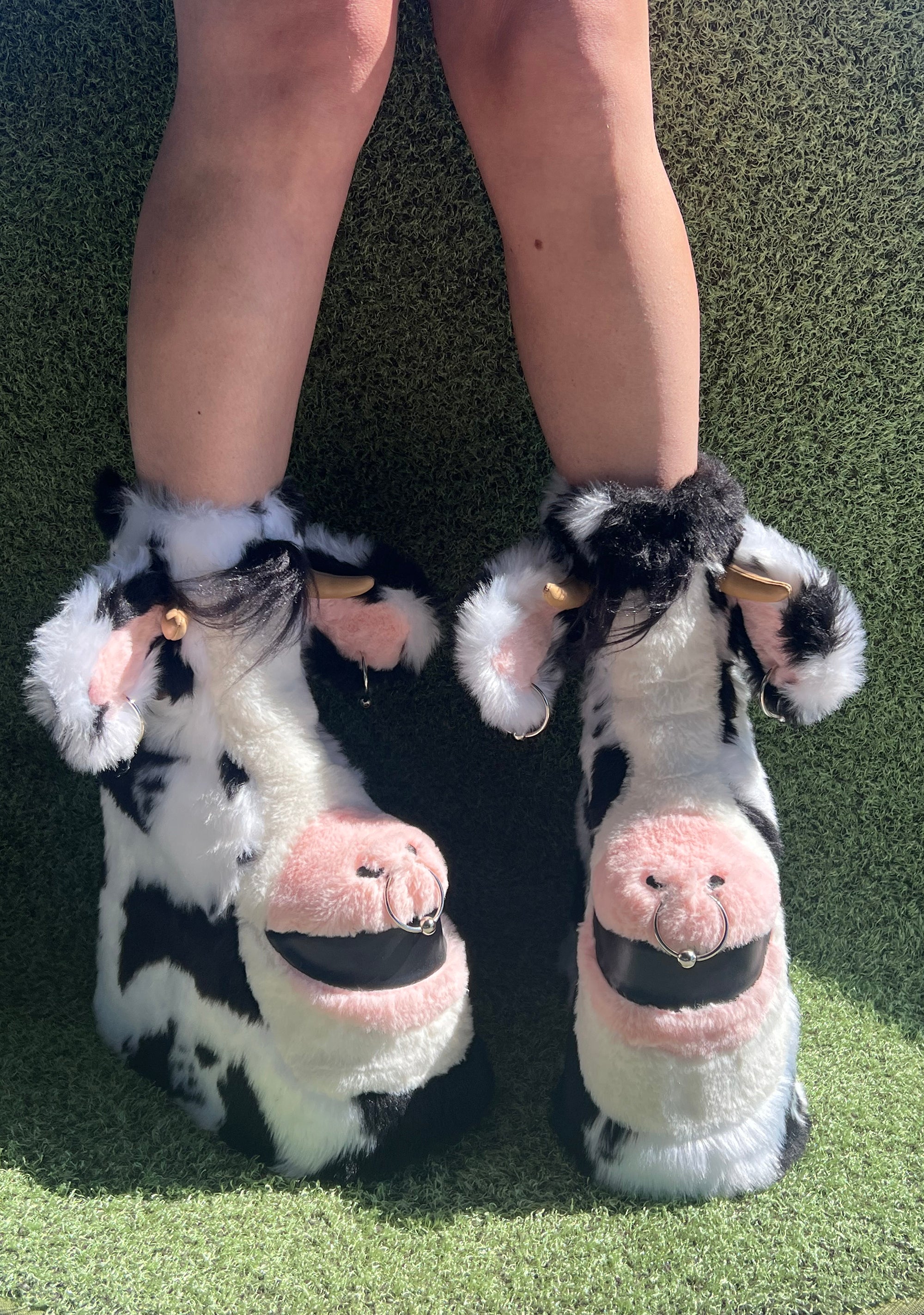 Cow Novelty Fur Booties Womens Shoes Boots Delia's - Black/White