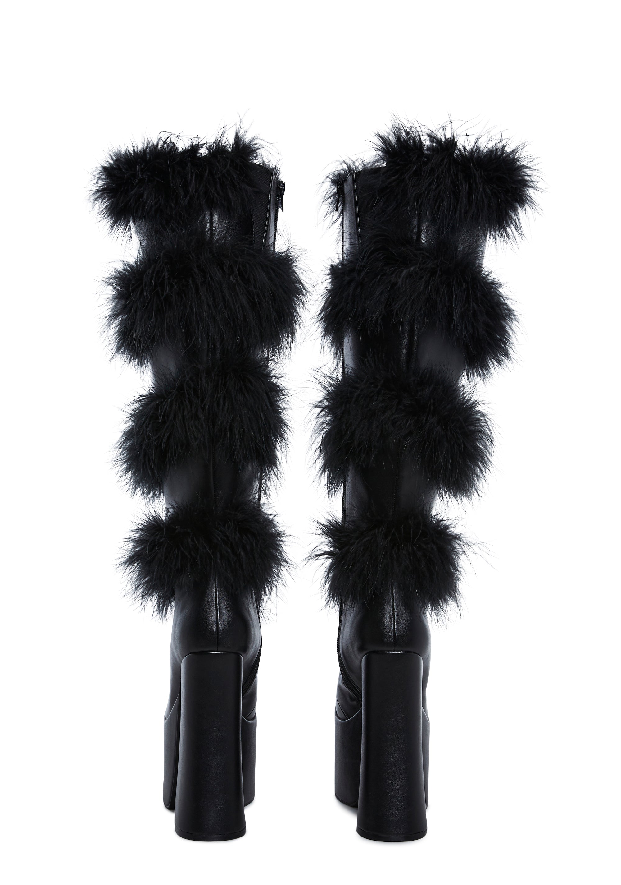 ホットマン セール Vegan Leather Marabou Feather Knee High Platform Boots Sugar 靴