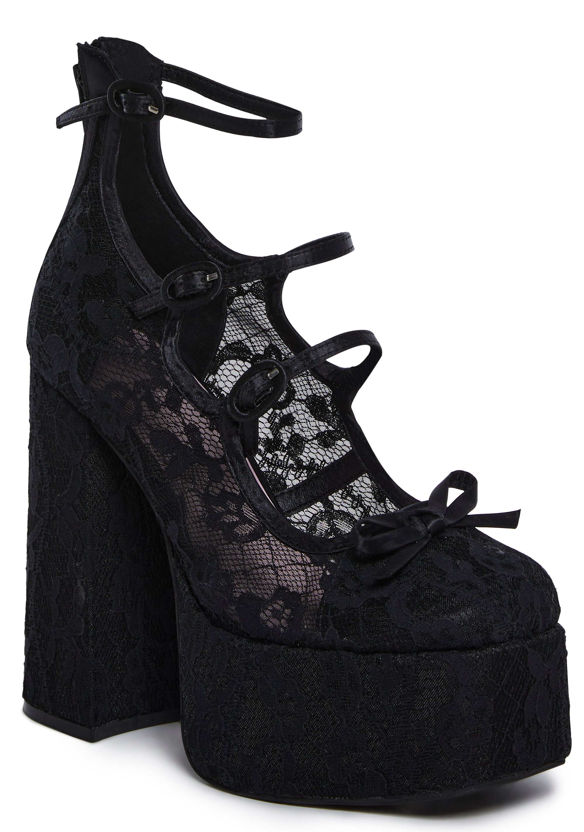 Floral Lace Bow Platform Heels Sugar Thrillz - Black – Dolls