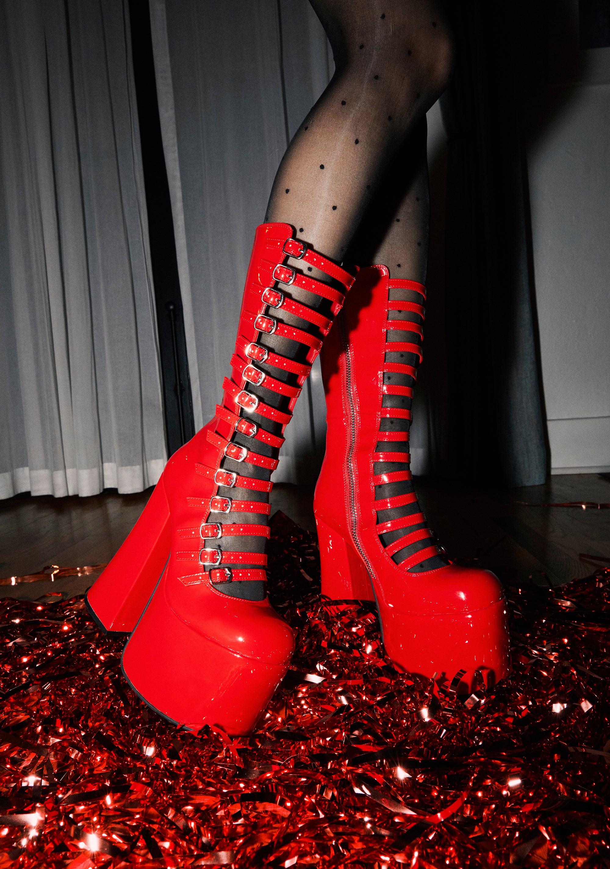Hardcore Dazzle Platform Boots - Red