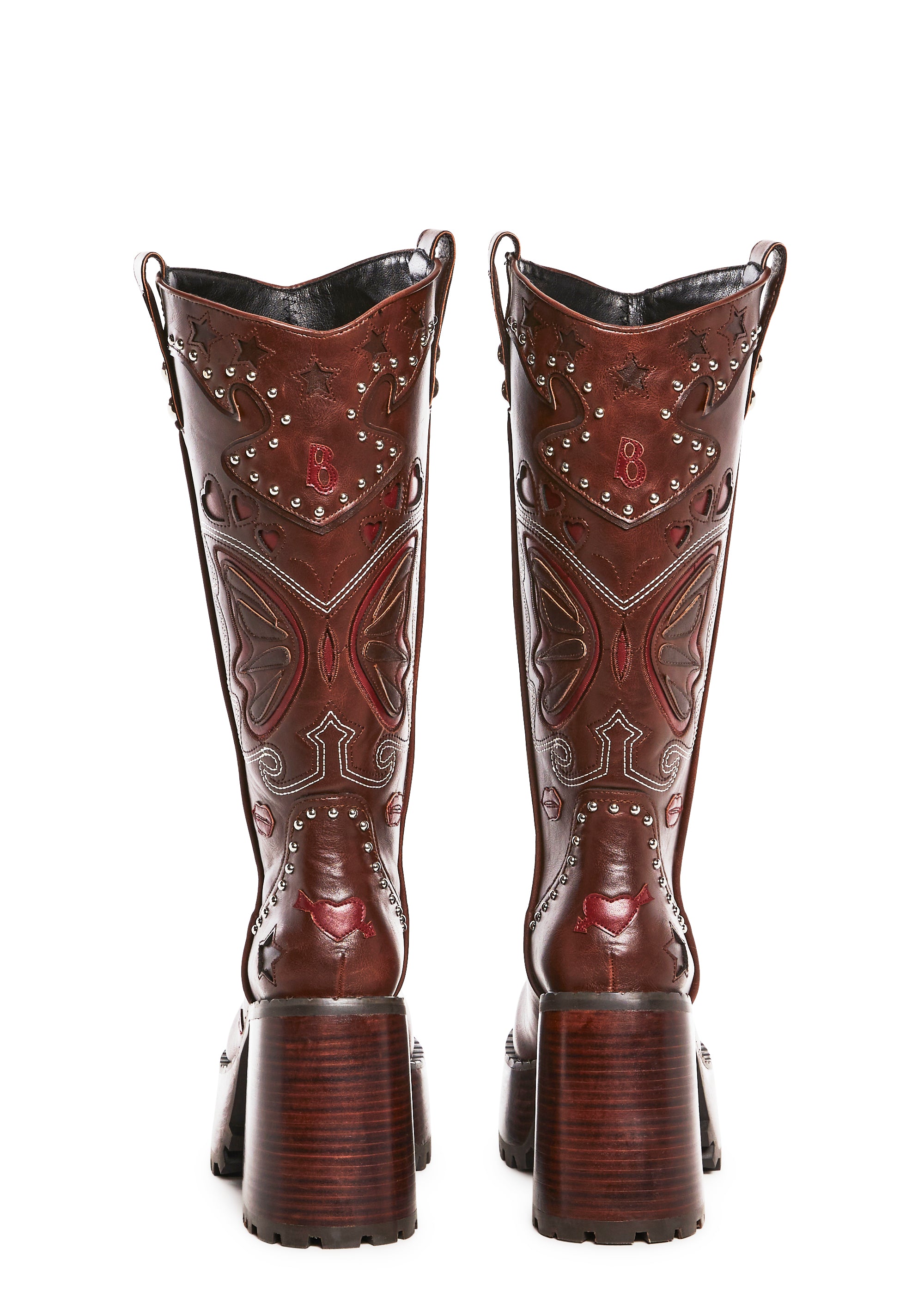 Dolls Kill x Bratz Embroidered Butterfly Platform Boots - Brown