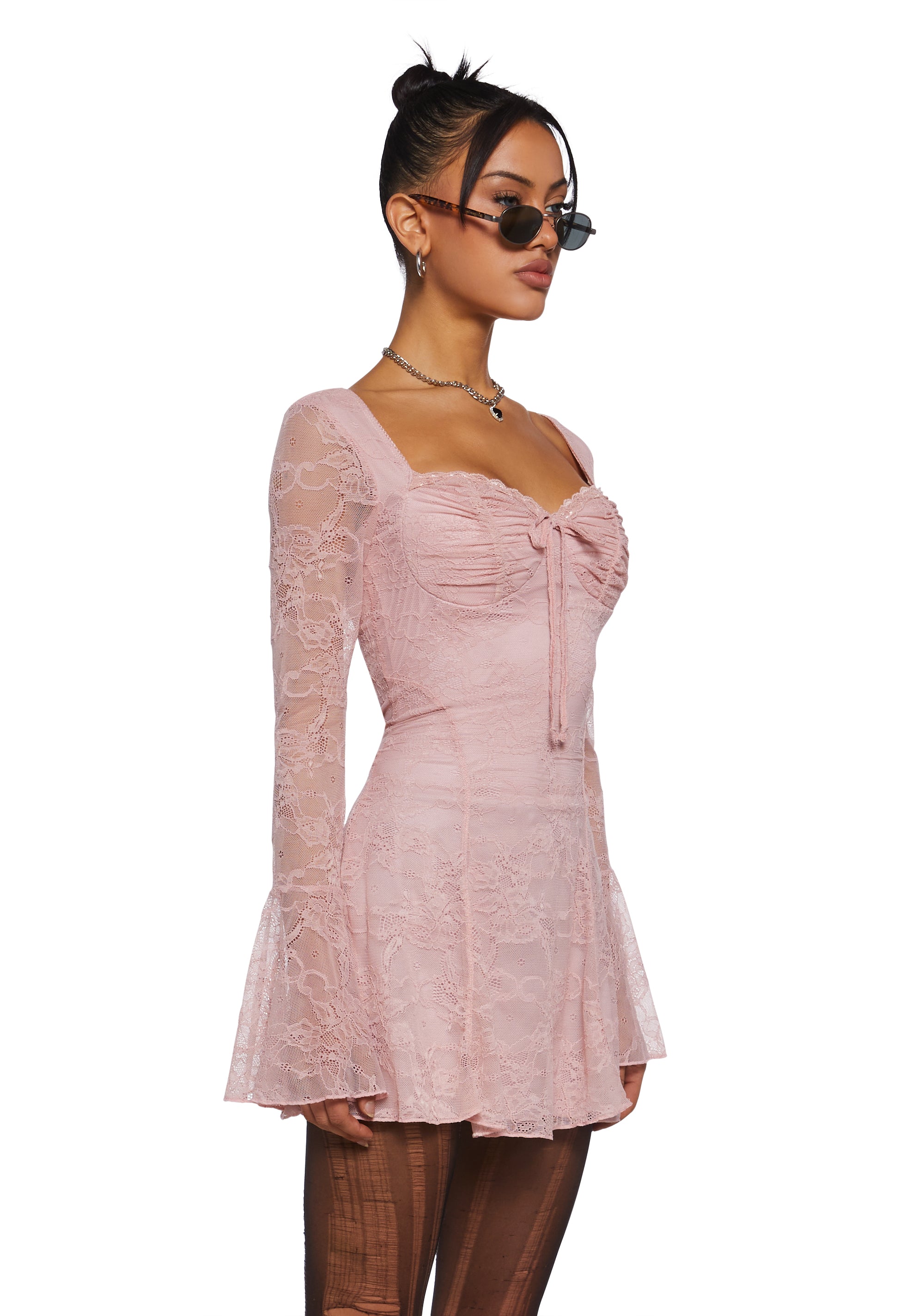 knee length dresses for ladies All Mine Pink Lace Mini Dress main image 1