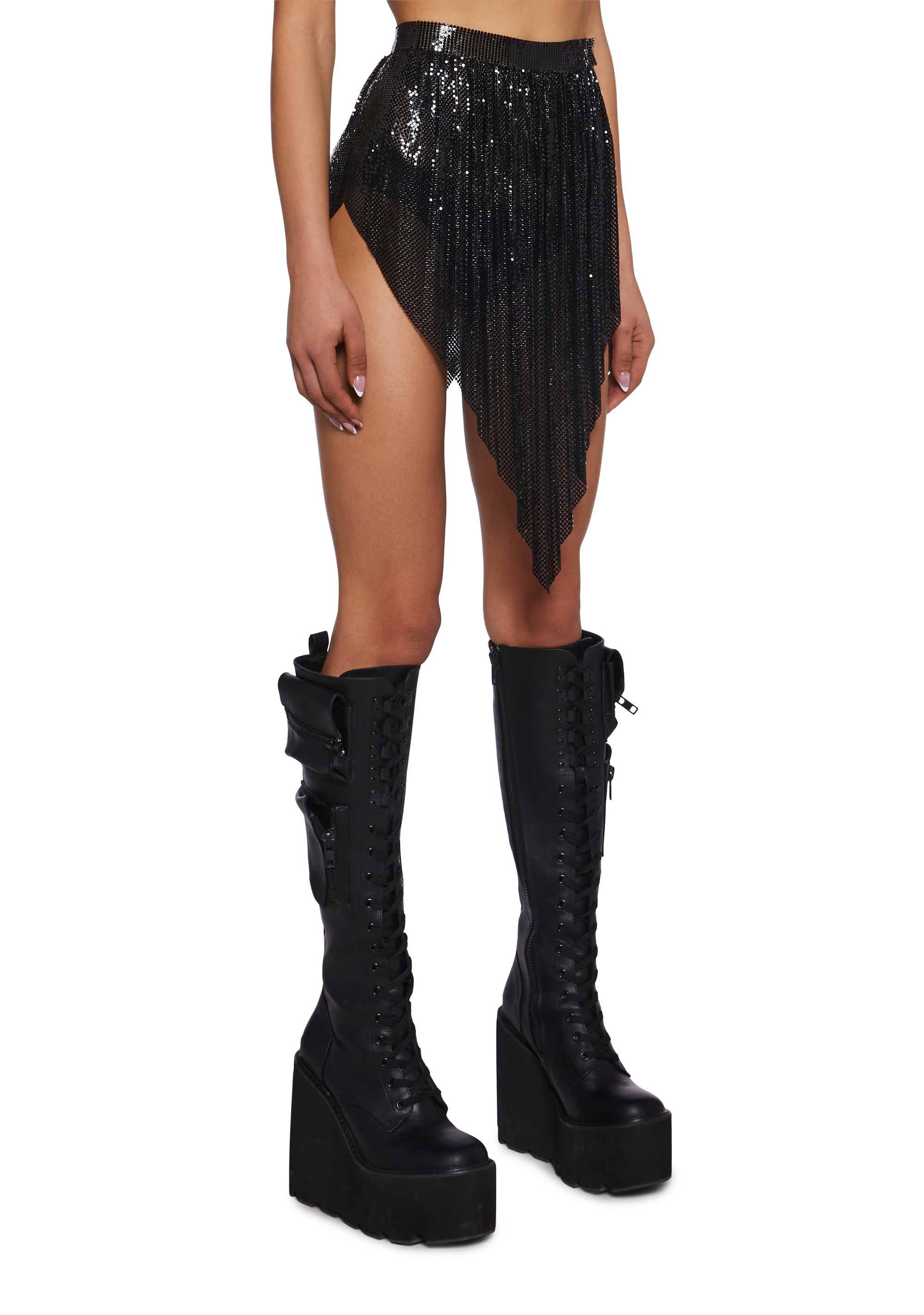 Womens Sexy Chain Mail Mini Skirt Club Exx - Black – Dolls Kill